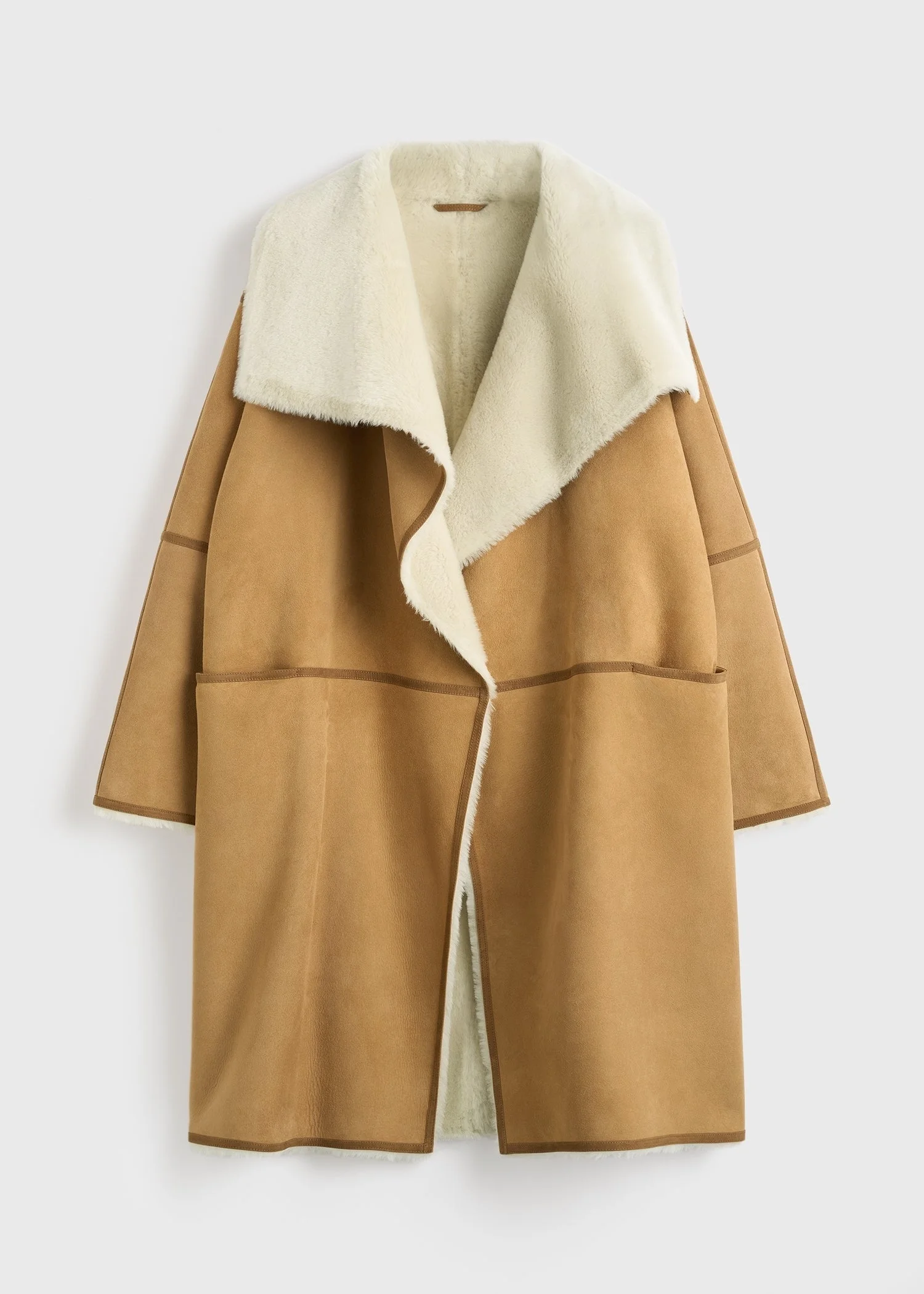 Draped shearling coat tan - 1