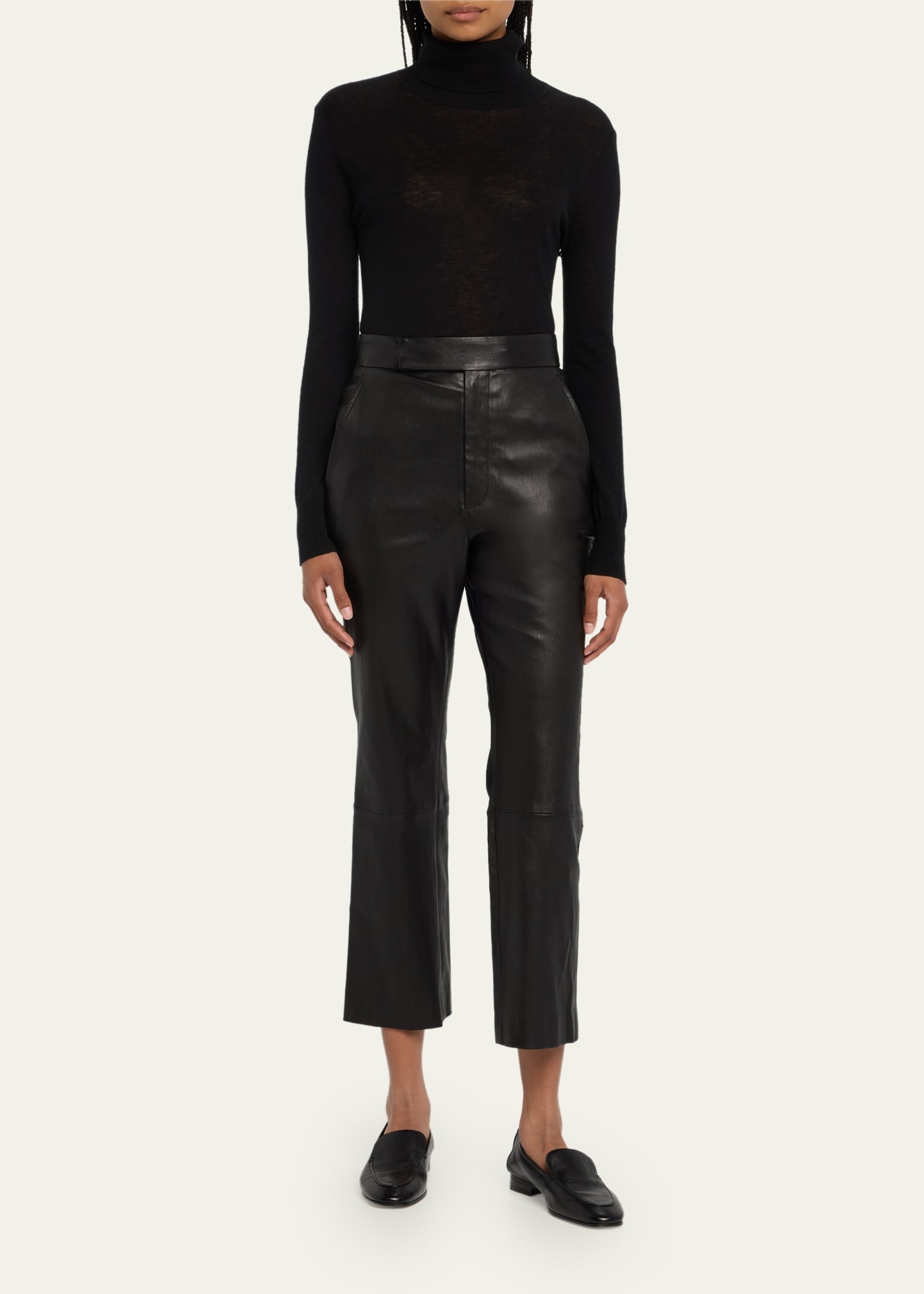 High Waist Crop Leather Pants - 2