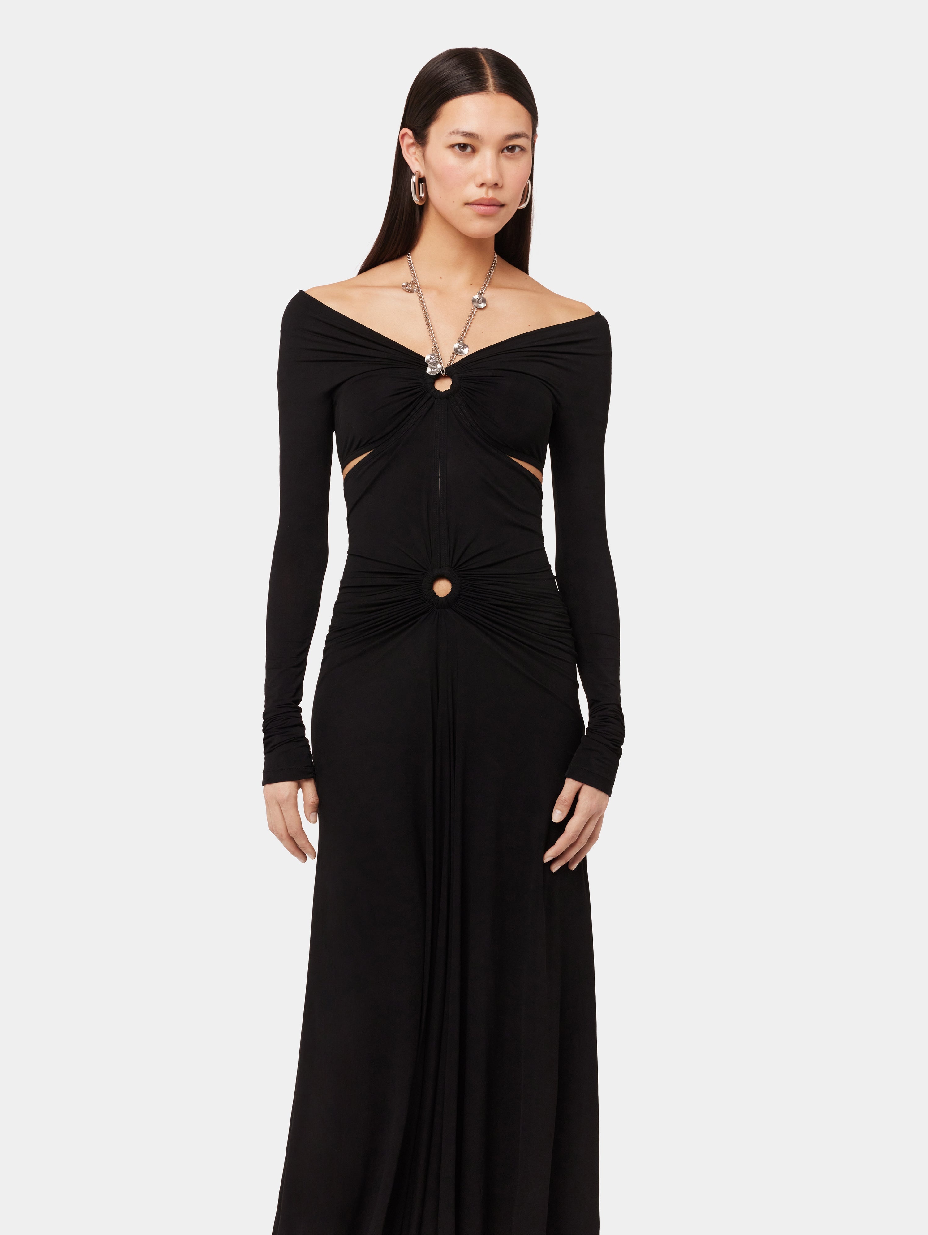 rabanne LONG BLACK DRESS IN JERSEY - 23fjro606cu0002 | REVERSIBLE