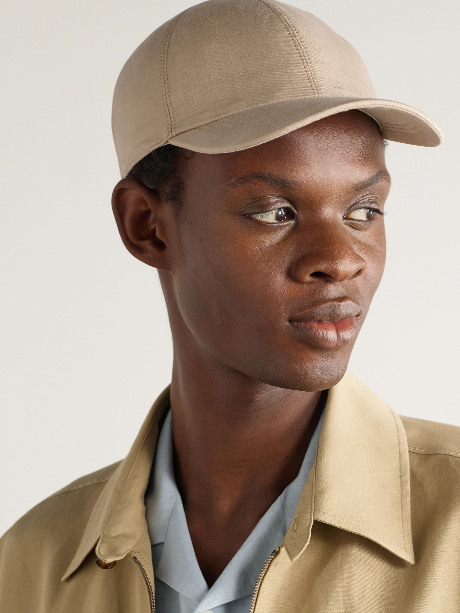 Studded Linen and Silk-Blend Twill Baseball Cap Beige - 2