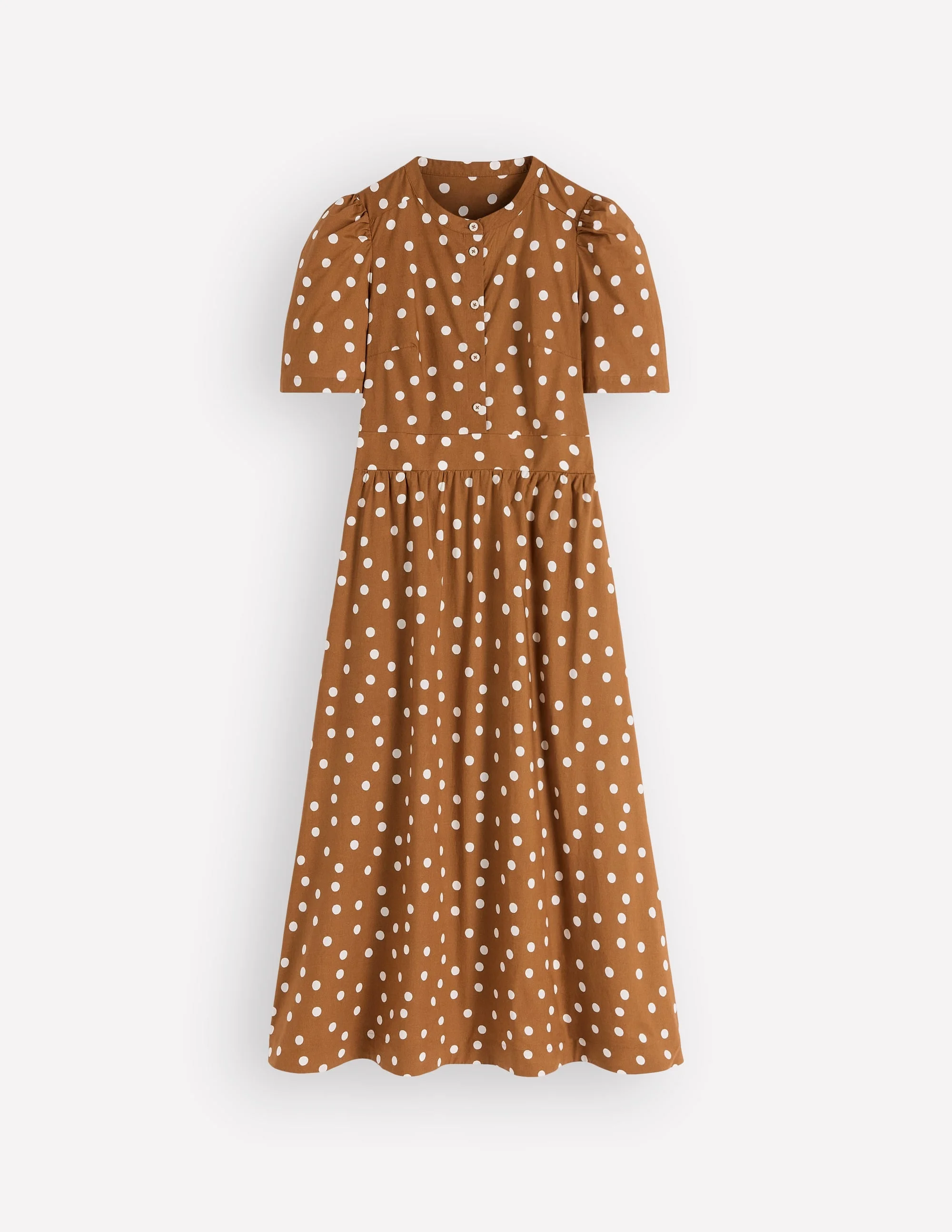 Ivy Cotton Midi Dress-Brown Painted Dot Spaced - 1