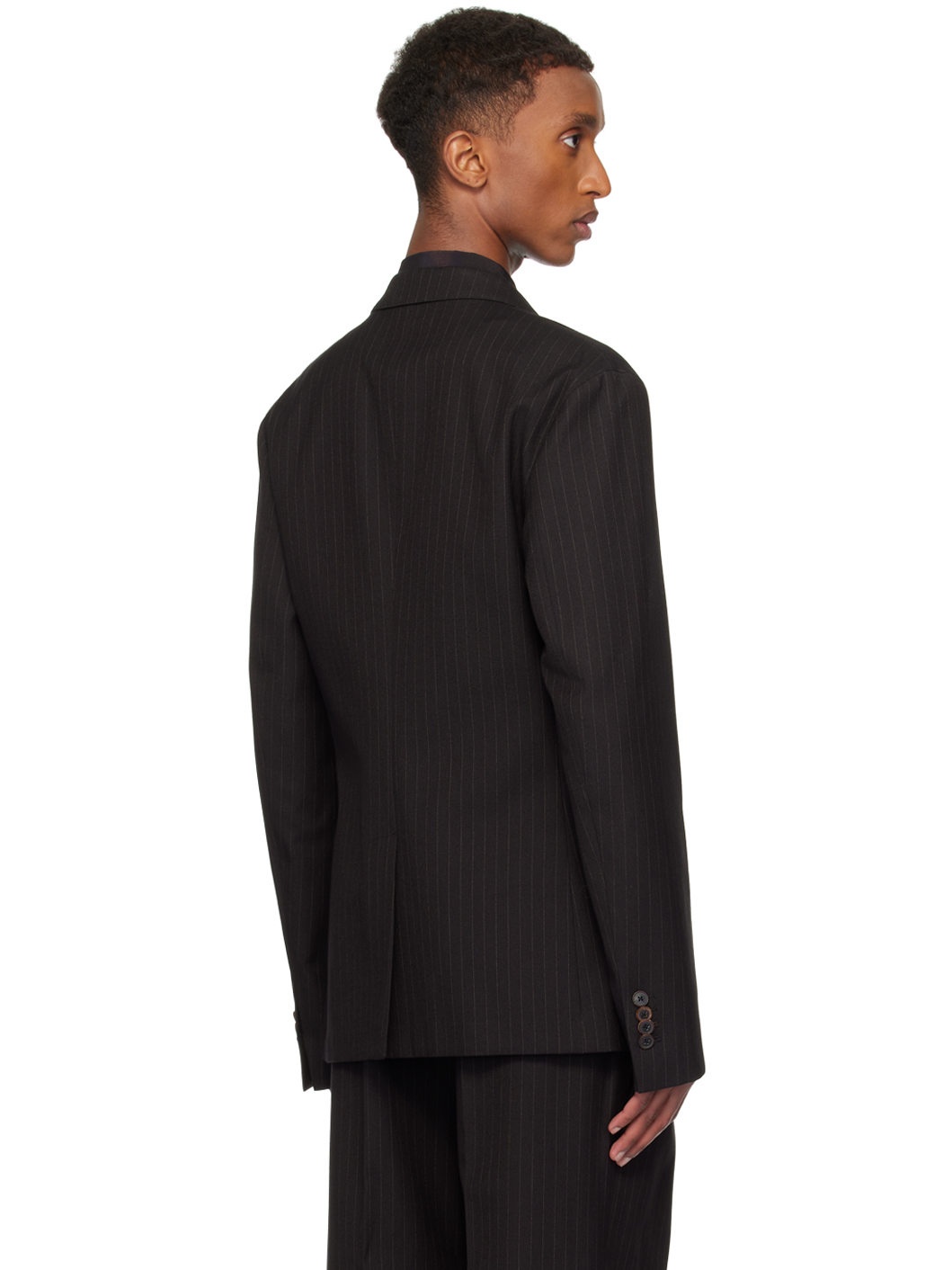 Black Wool Cotton Blend Blazer - 3
