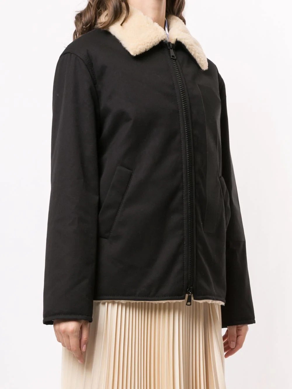 logo patch faux shearling jacket - 3