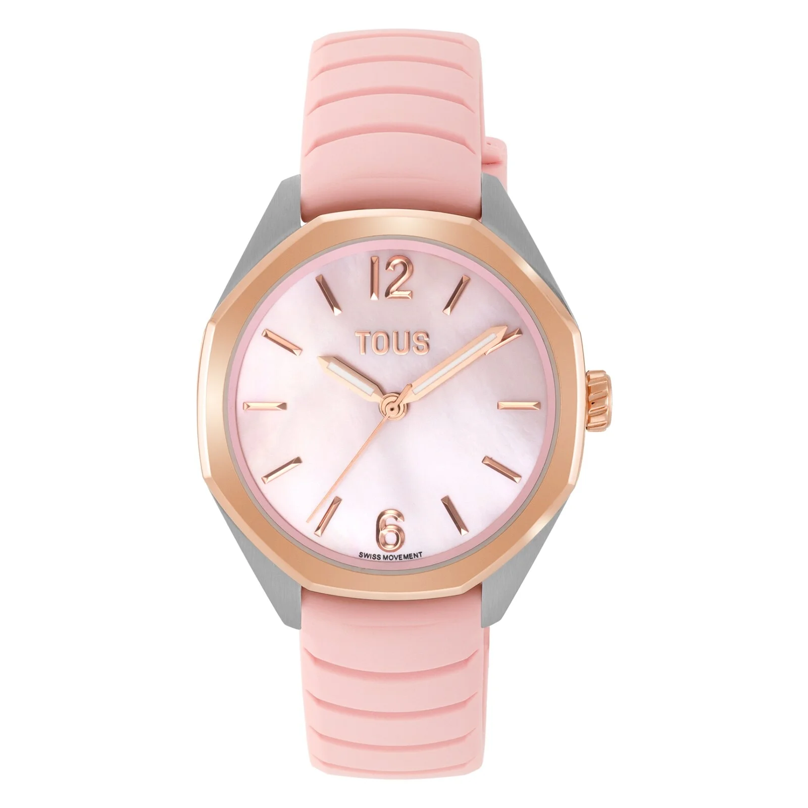 Two-tone analog Watch with Swiss movement, mother-of-pearl face and pink rubber strap TOUS Now Lady - 1