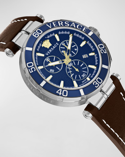 VERSACE Men's Greca Chronograph Leather Strap Watch, 45mm outlook