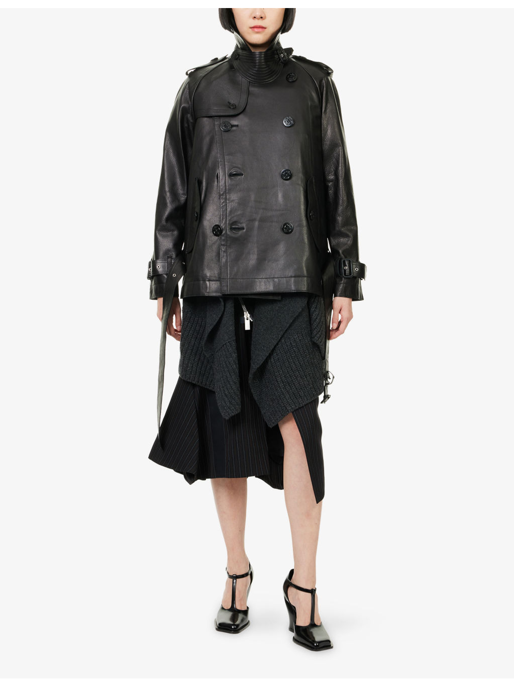 Layered Leather and Wool Knit Jacket - 2