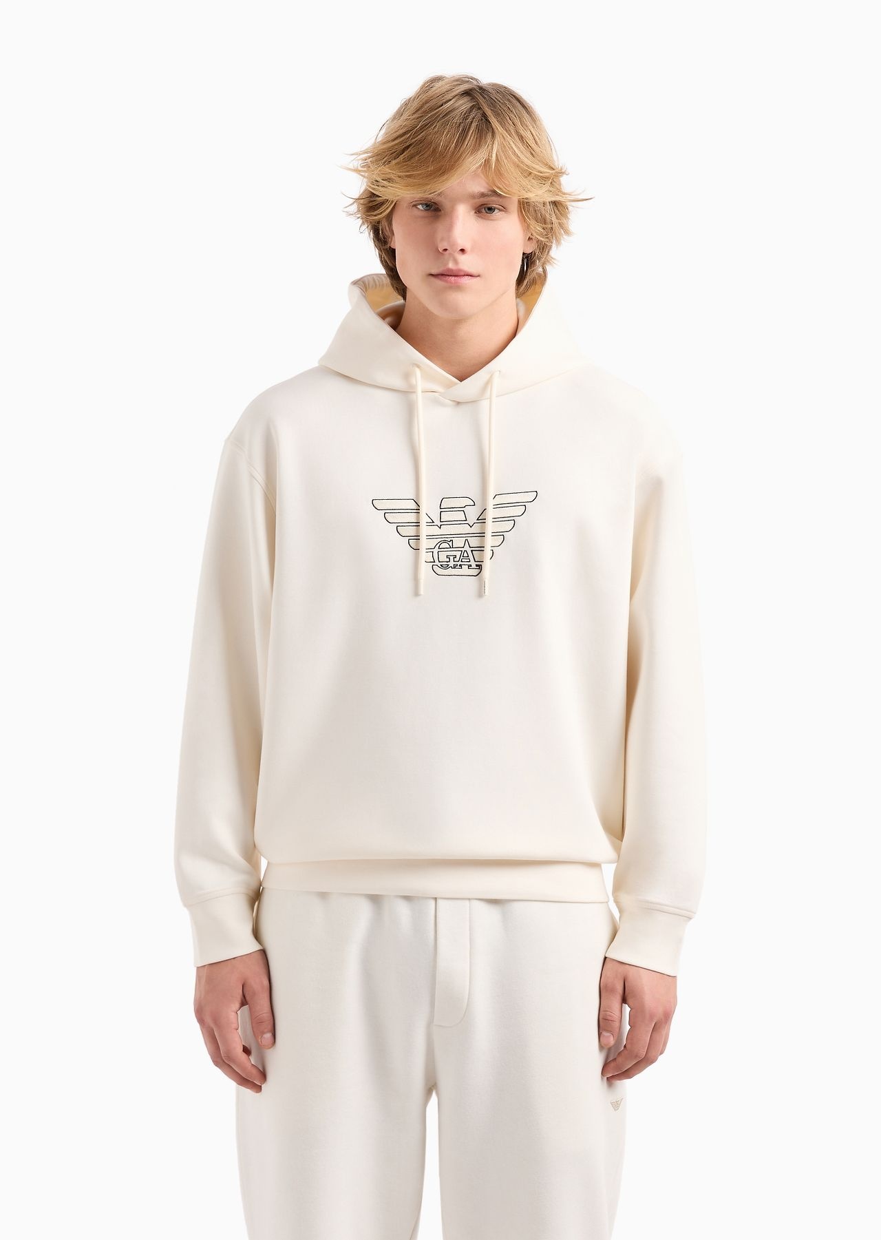 Oversized double-jersey hooded sweatshirt with logo embroidery trim - 2