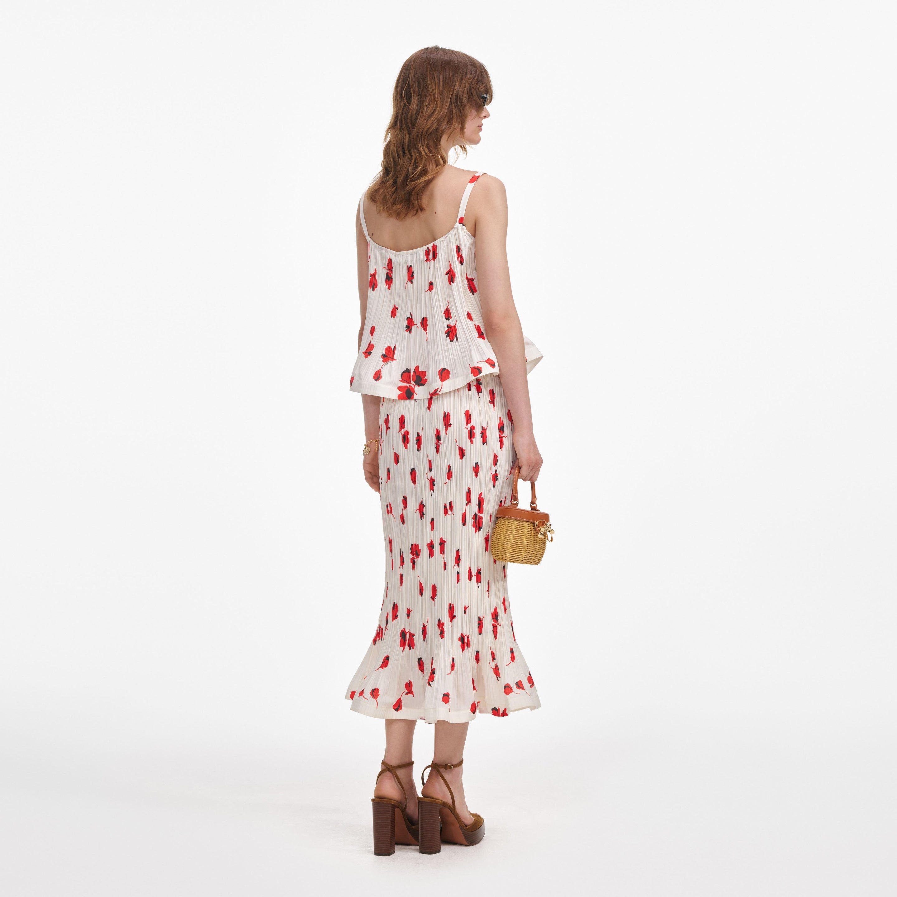 White Floral Plisse  Midi Skirt - 3