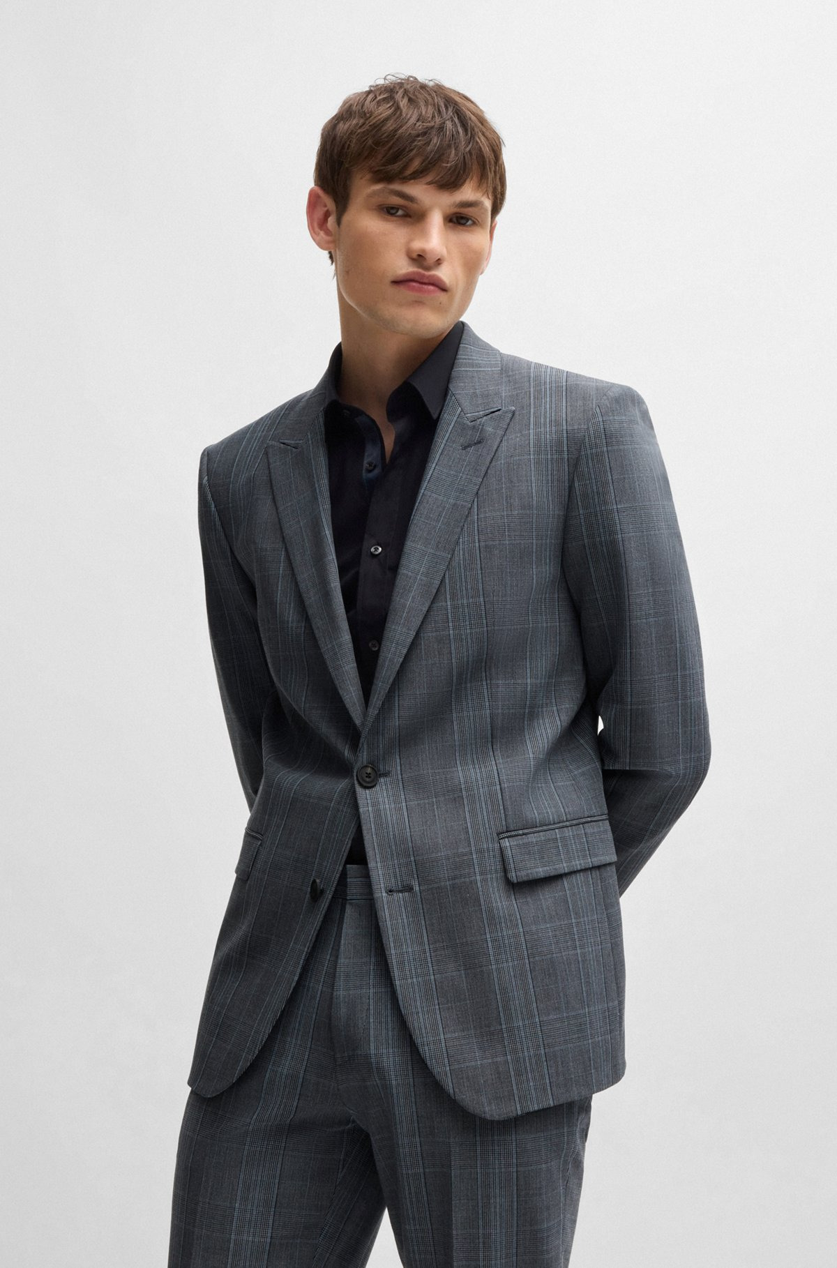 EXTRA-SLIM-FIT JACKET IN CHECKED PERFORMANCE-STRETCH FABRIC - 2