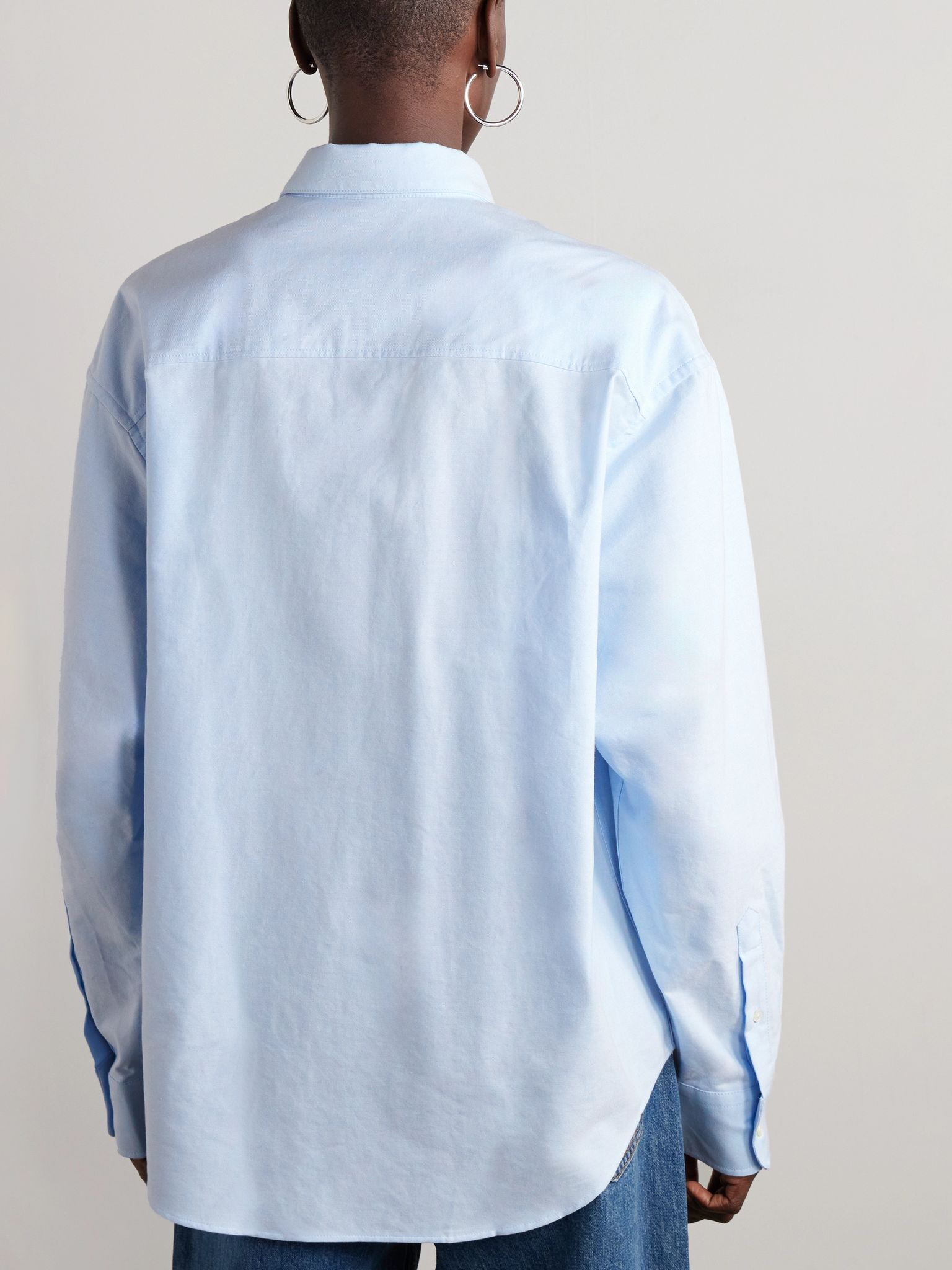 Embroidered cotton Oxford shirt Light blue - 4