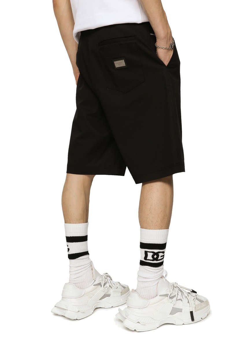 Stretch cotton shorts with branded tag - 3
