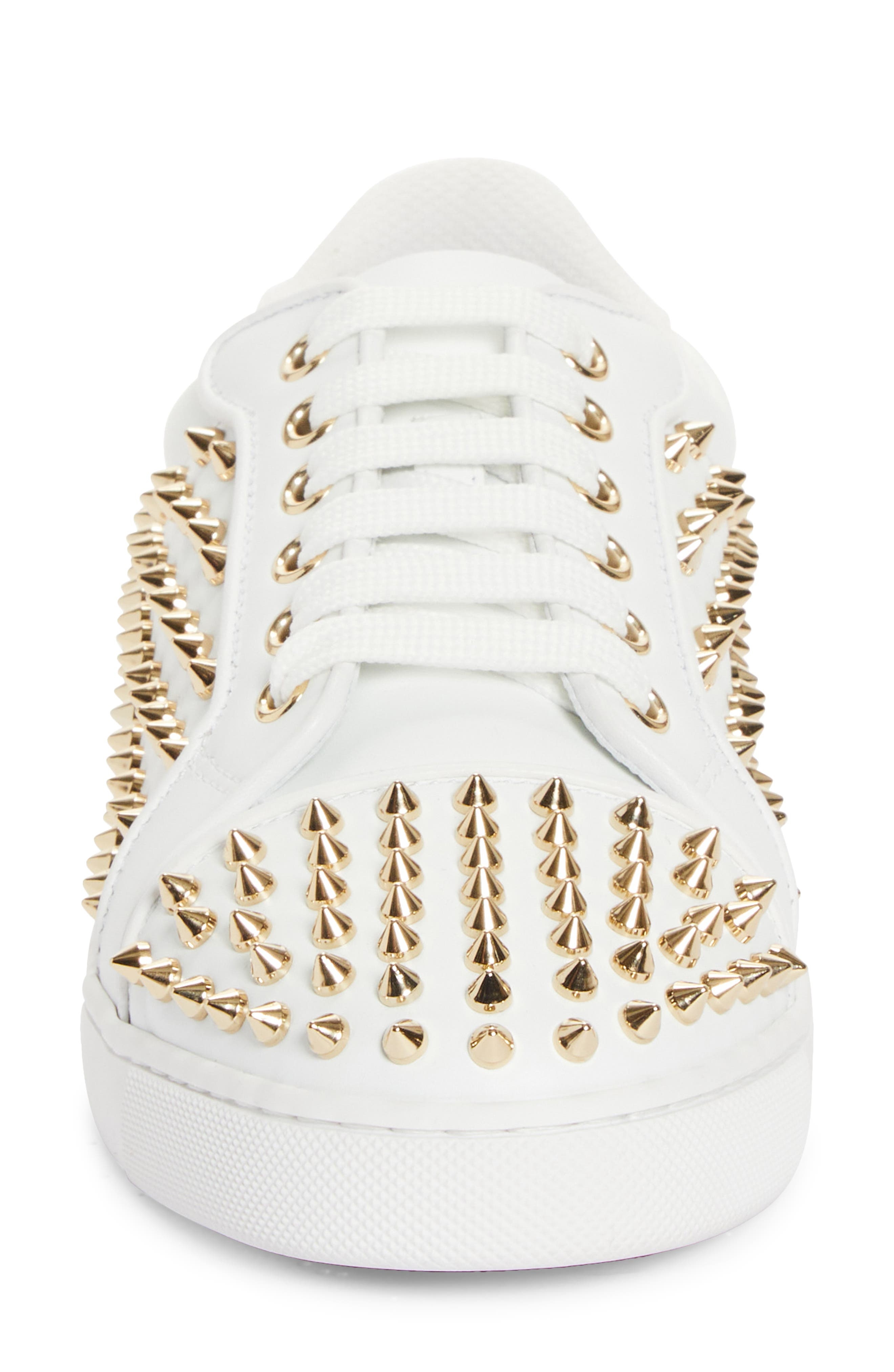 Christian Louboutin Vieira Night Spikes Low Top Sneaker in White/Light Gold at Nordstrom - 4