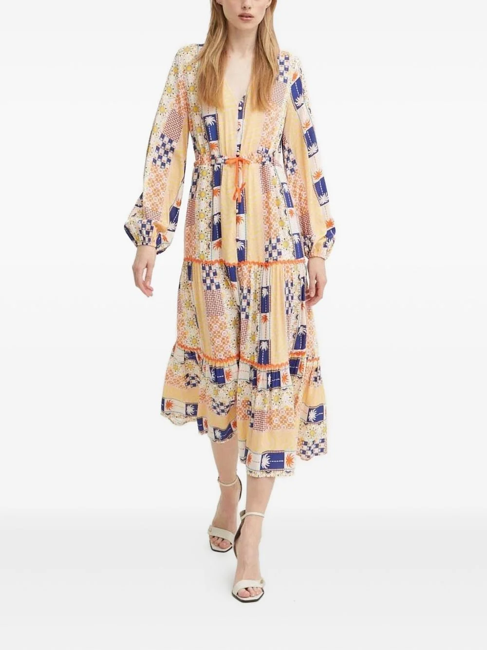 patchwork tiered midi dress - 1