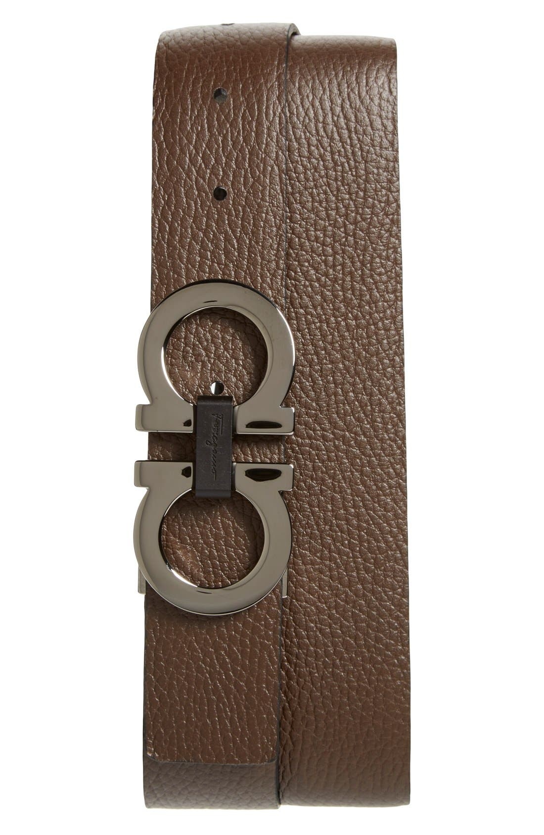 FERRAGAMO Reversible Double Gancio Belt in Black/Hickory at Nordstrom - 3
