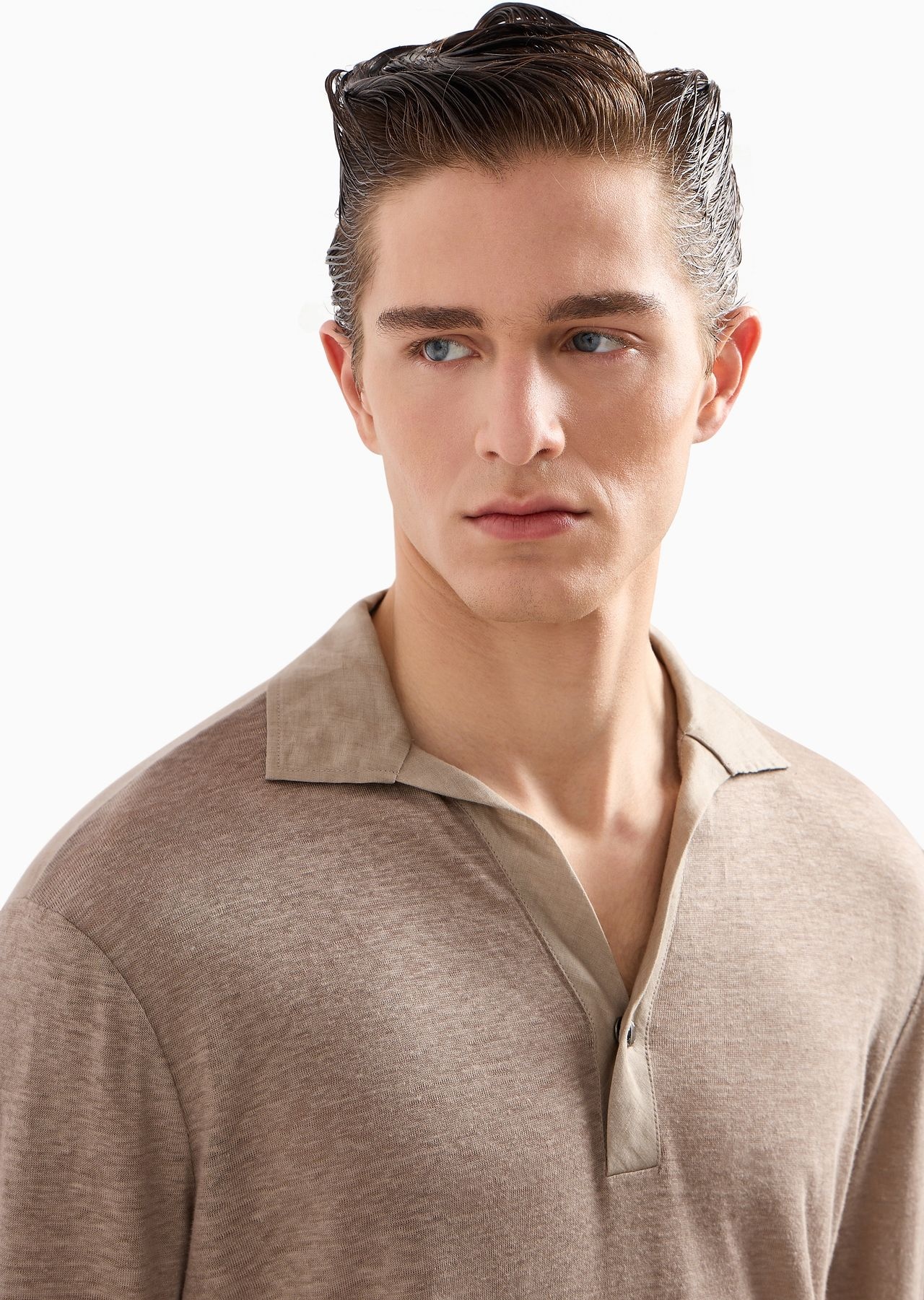 Long-sleeved polo shirt in pure linen jersey - 5