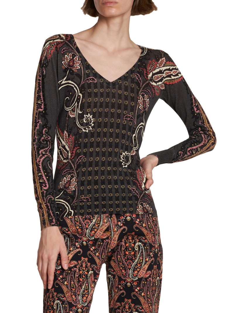 Women's Paisley Silk-Cashmere Sweater - Multicolor Black Base 3
