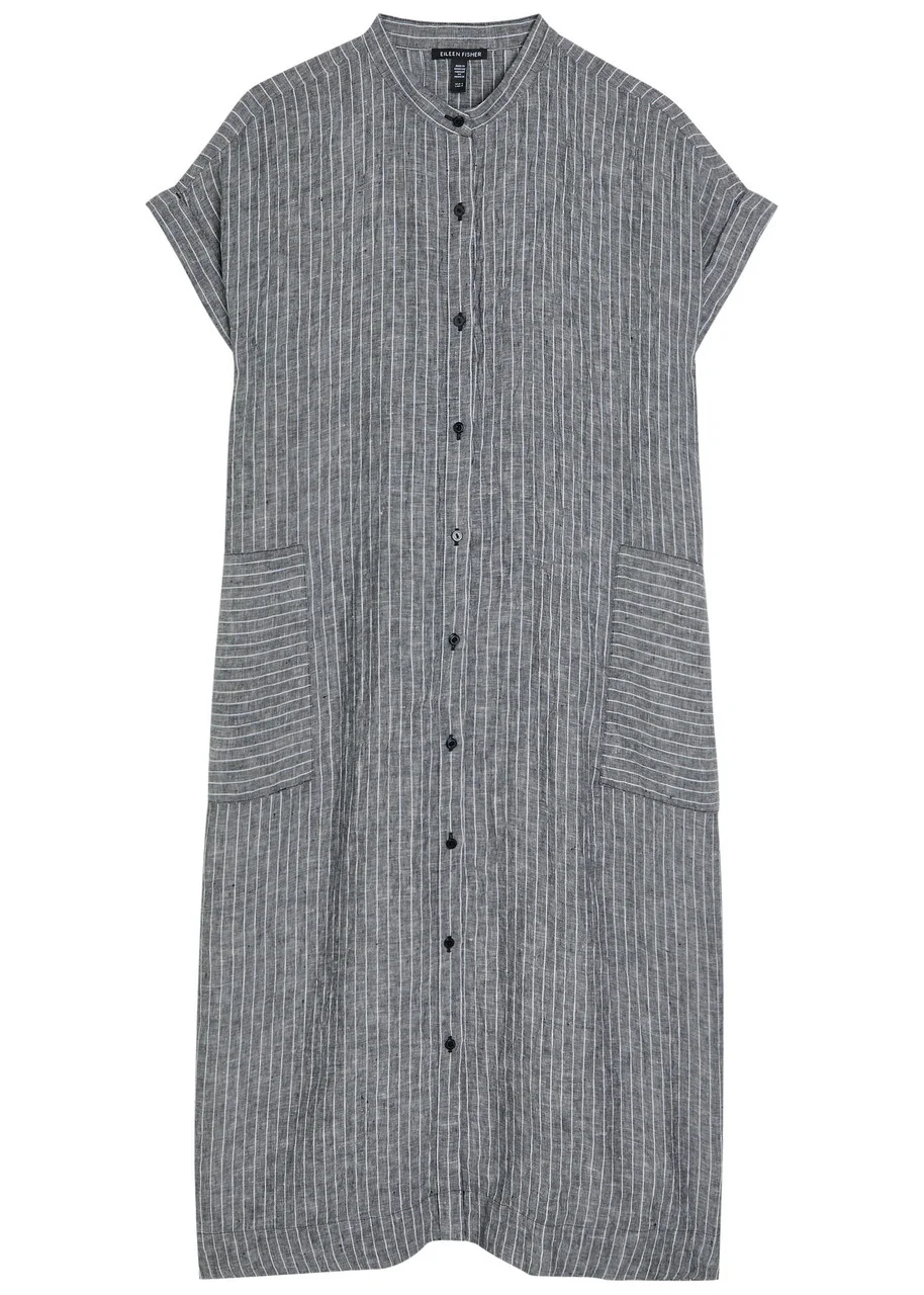 Eileen Fisher Striped Linen Midi Shirt Dress - 1