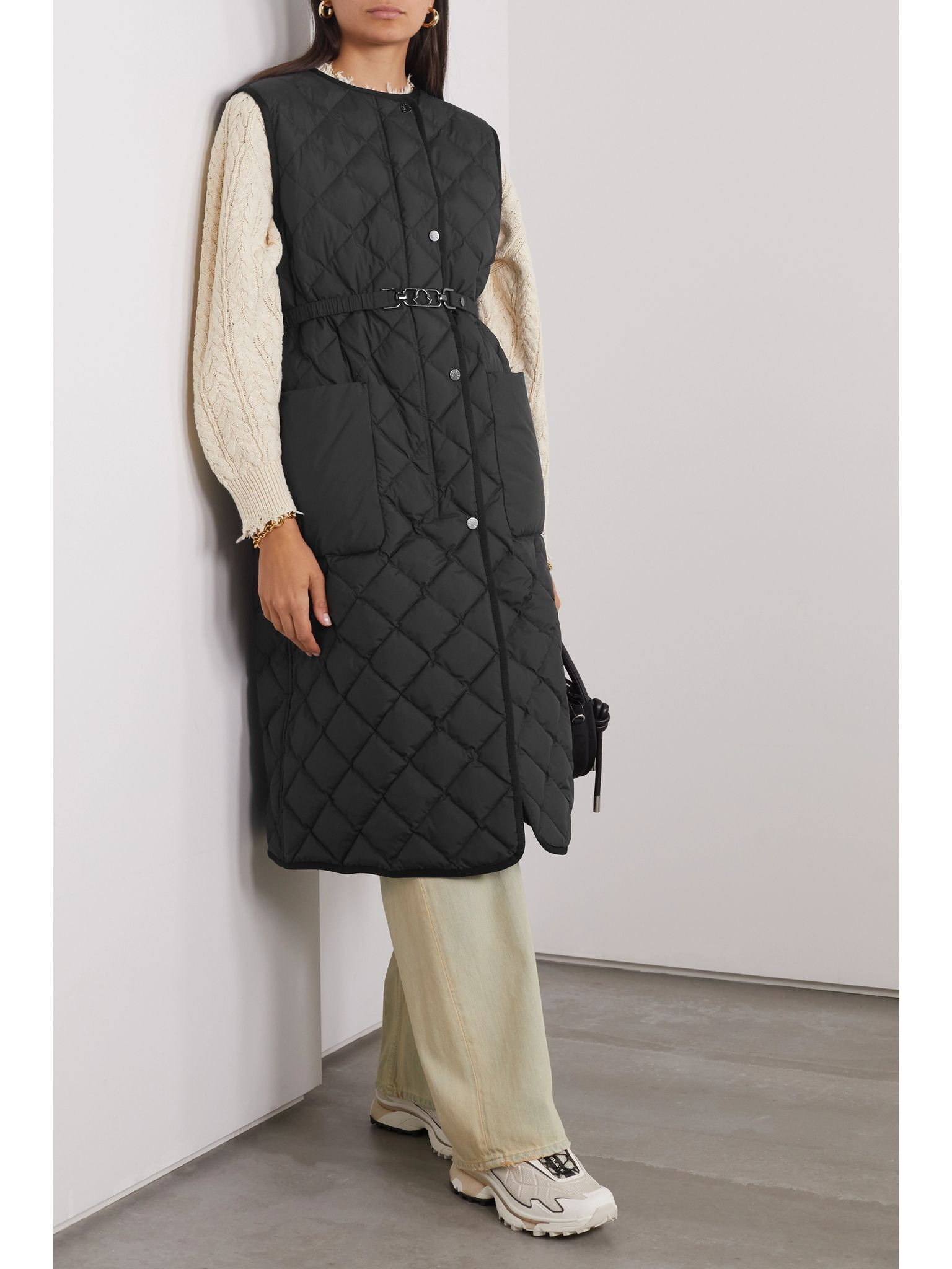 Butor appliquéd belted quilted shell down gilet Black - 3