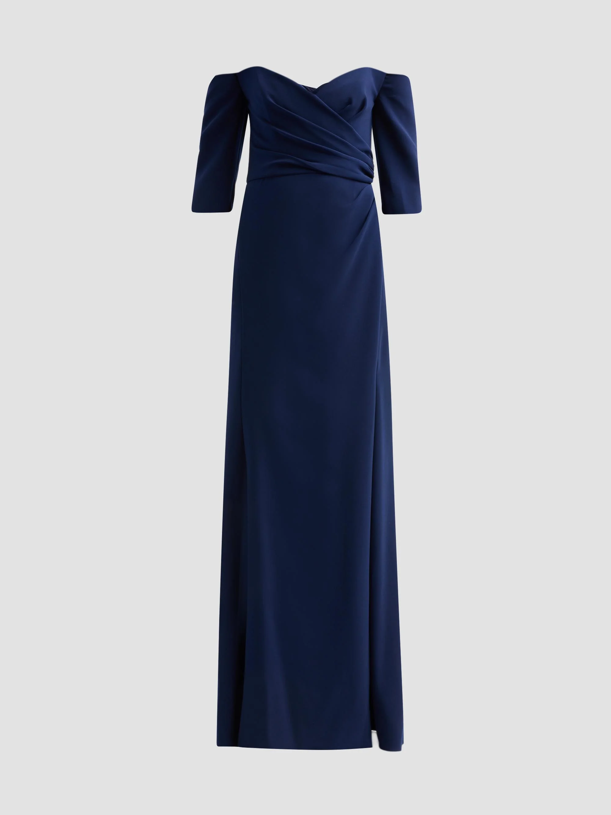 Women's Stretch Crepe Off-The-Shoulder Gown - Navy - 1