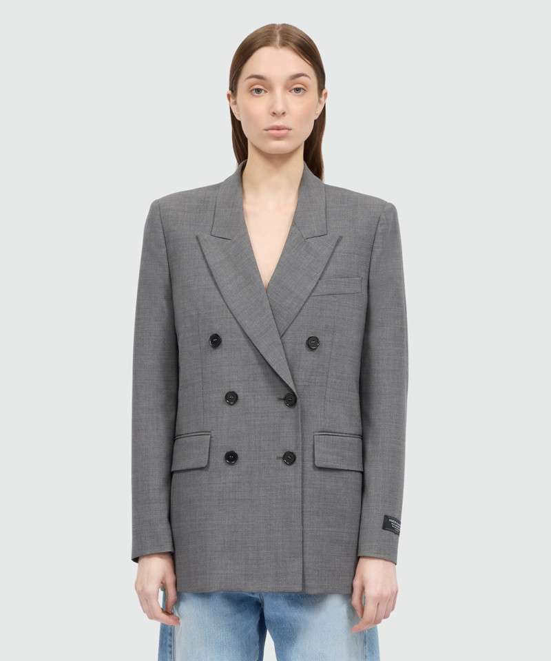 MSGM Grey melange double-breasted lightweight wool jacket outlook