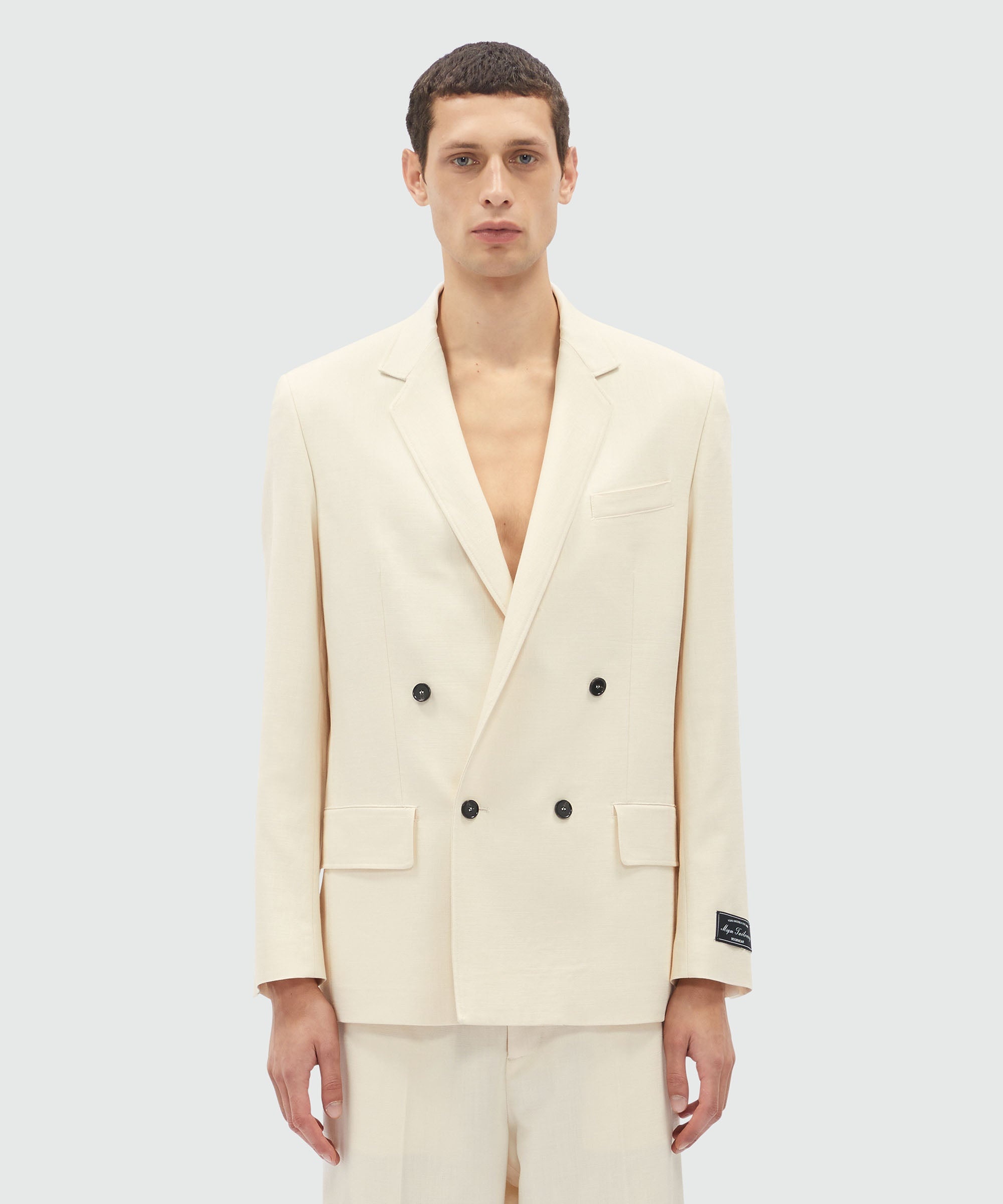 MSGM Tailoring ivory flamed canvas double-breasted blazer - 2