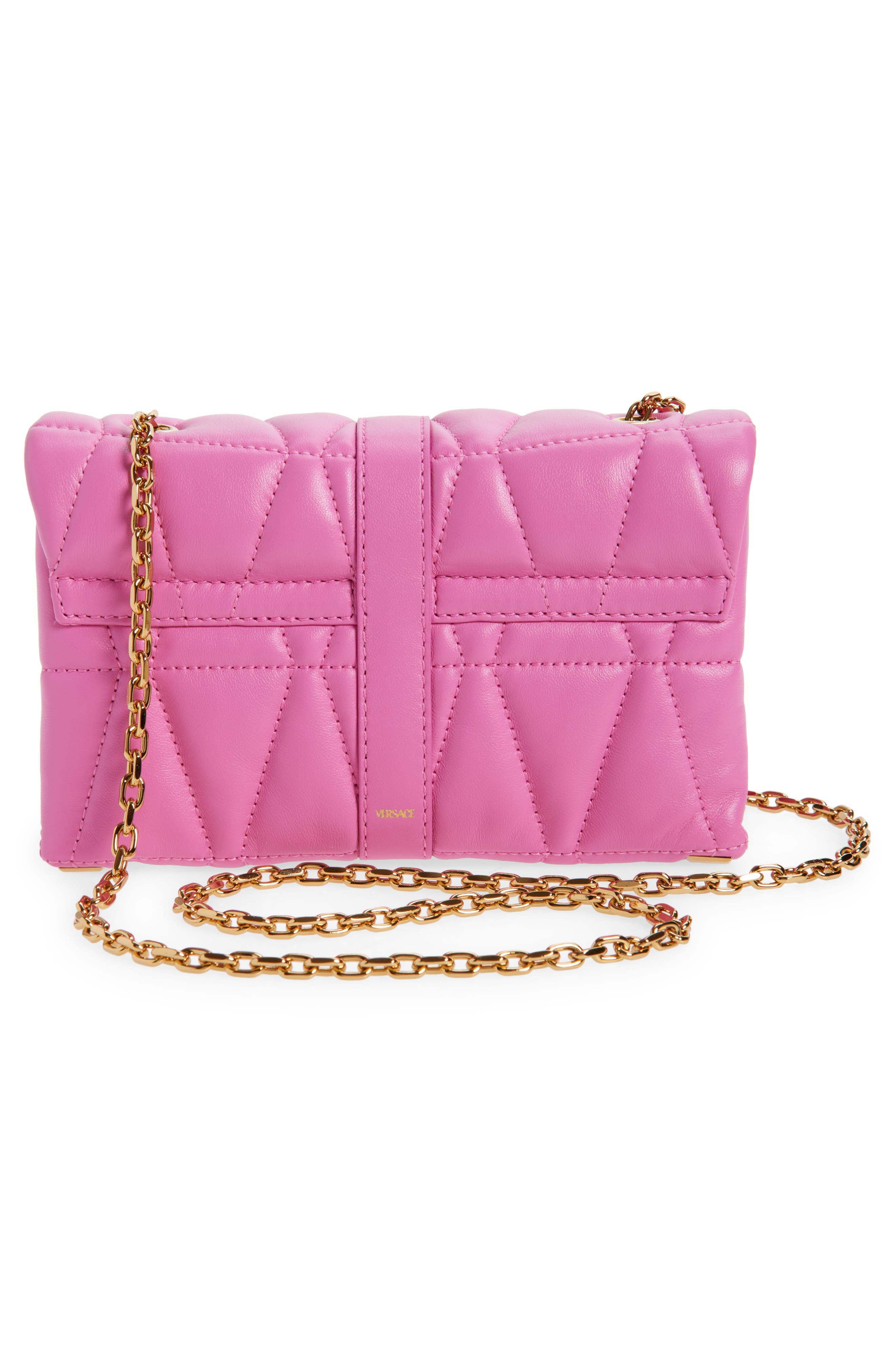 Versace Mini Kleio Quilted Leather Shoulder Bag in Dragon Fruit Gold at Nordstrom - 4