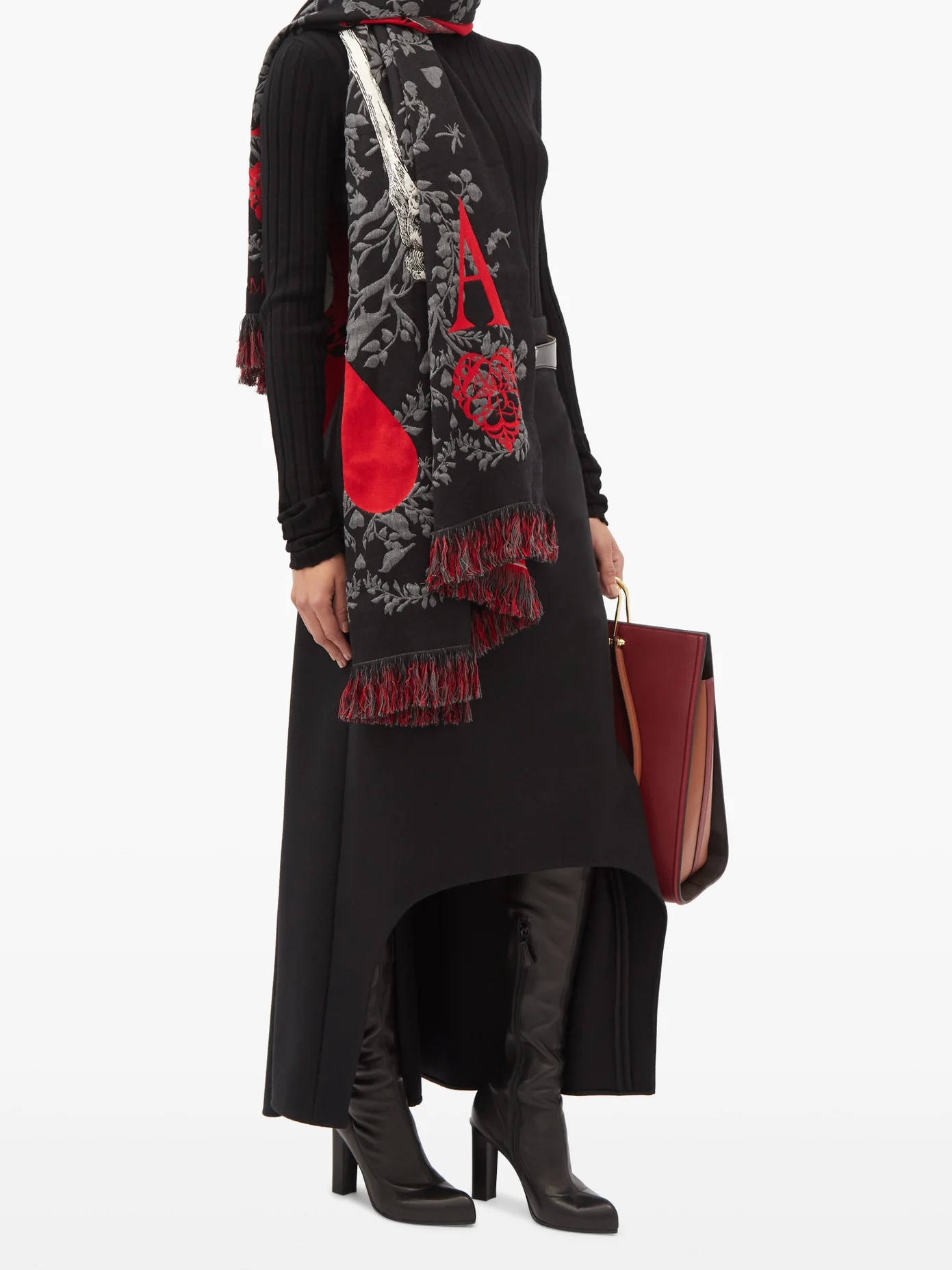 Skull and logo-jacquard wool-blend shawl - 4