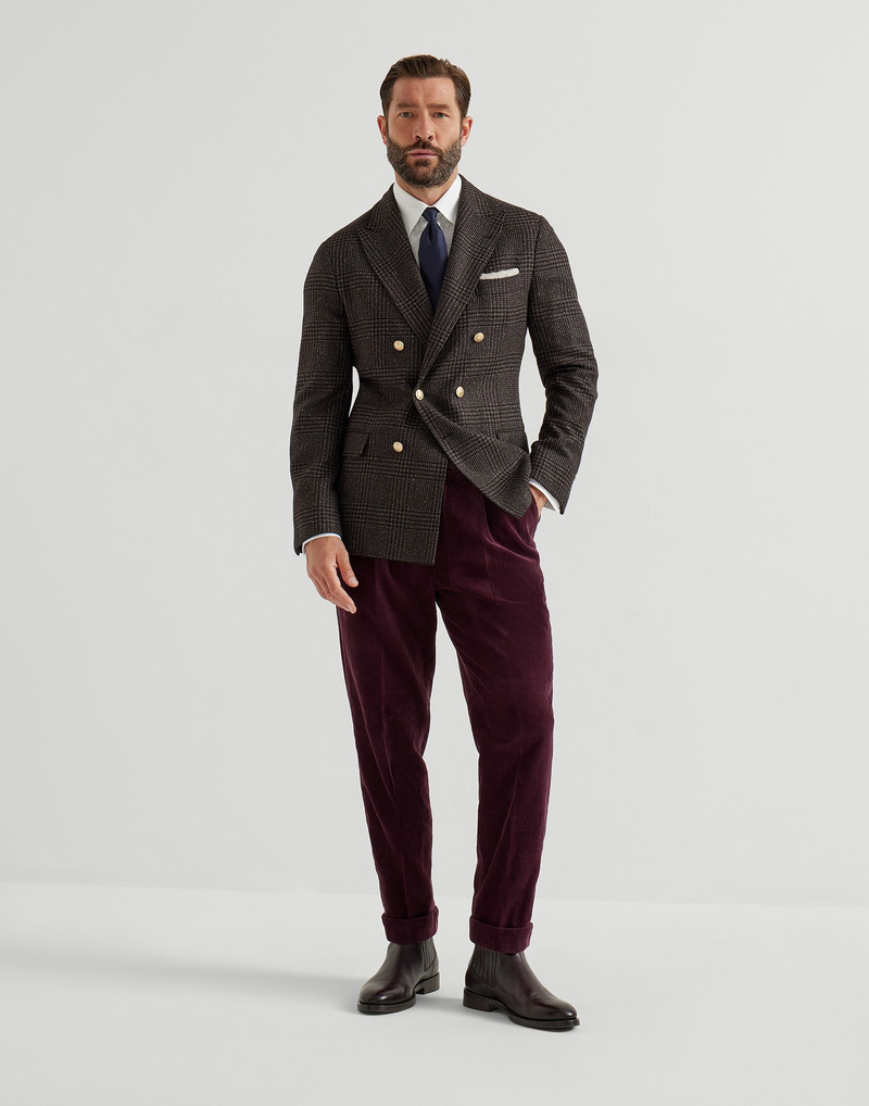 Wool, alpaca and silk Prince of Wales one-and-a-half breasted deconstructed blazer with metal button 5