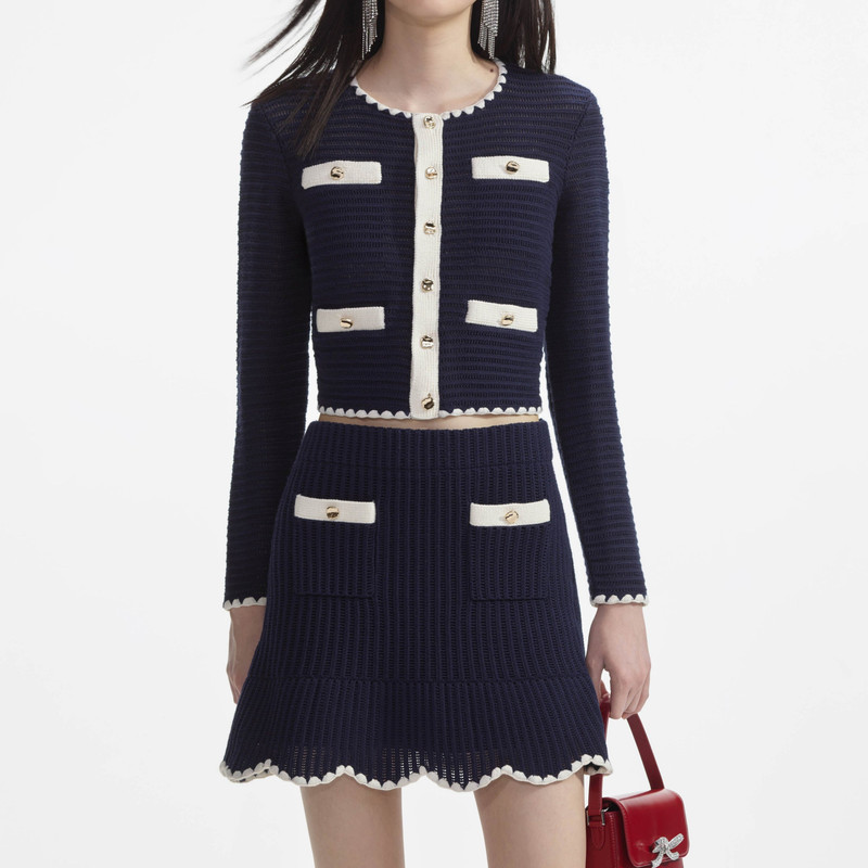 Navy Crochet Contrast Trim Mini Skirt 4