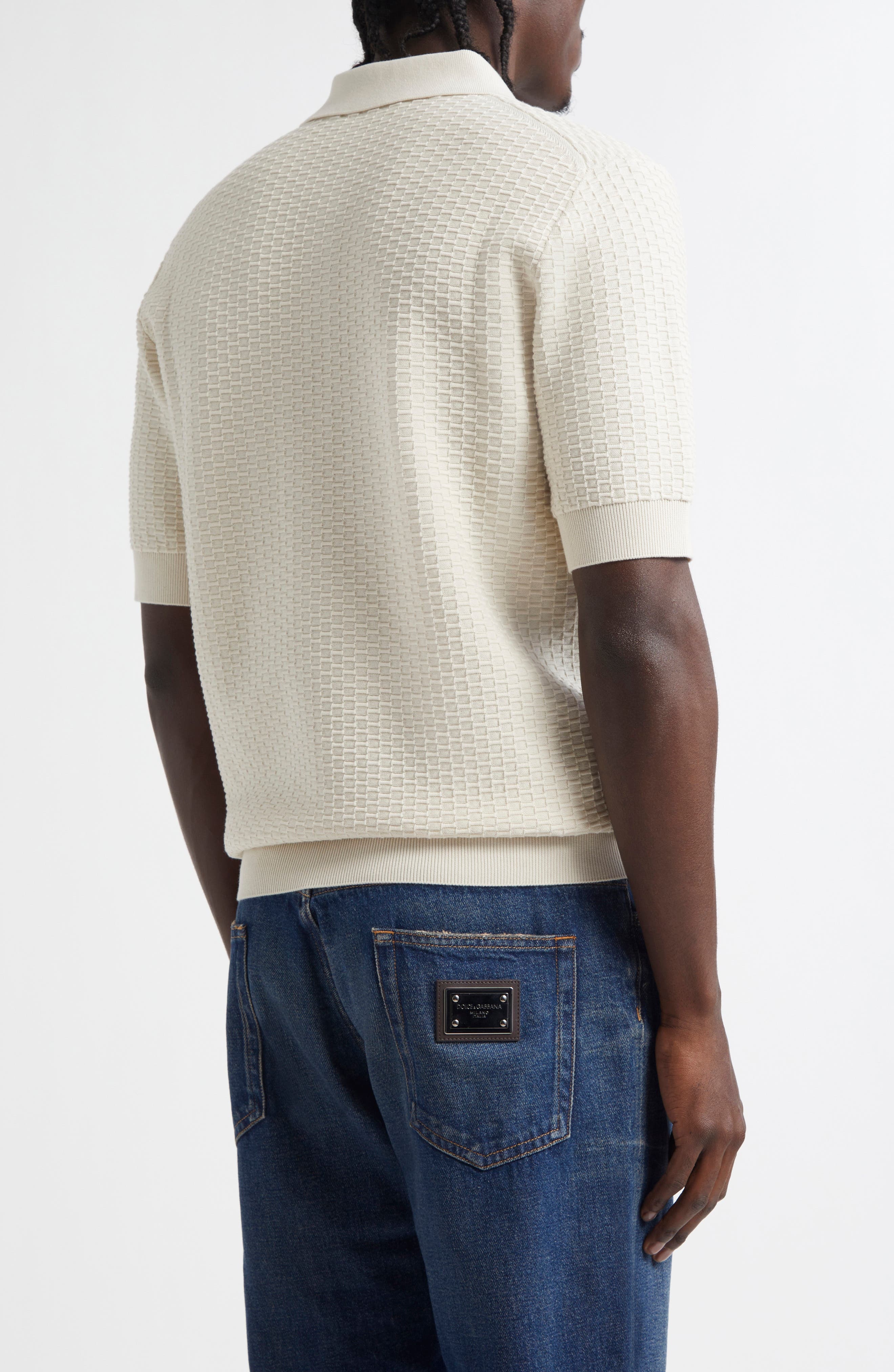 Dolce&Gabbana Textured Polo Sweater in M2826 Beige Chiarissimo at Nordstrom - 2