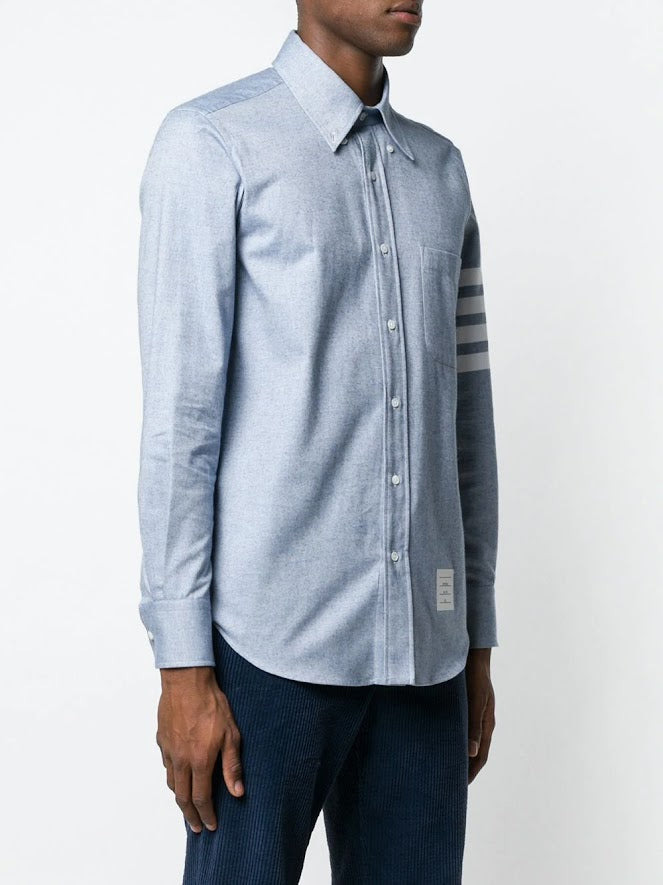 THOM BROWNE Men 4 Bar Fitted Button Down Flannel Shirt - 2