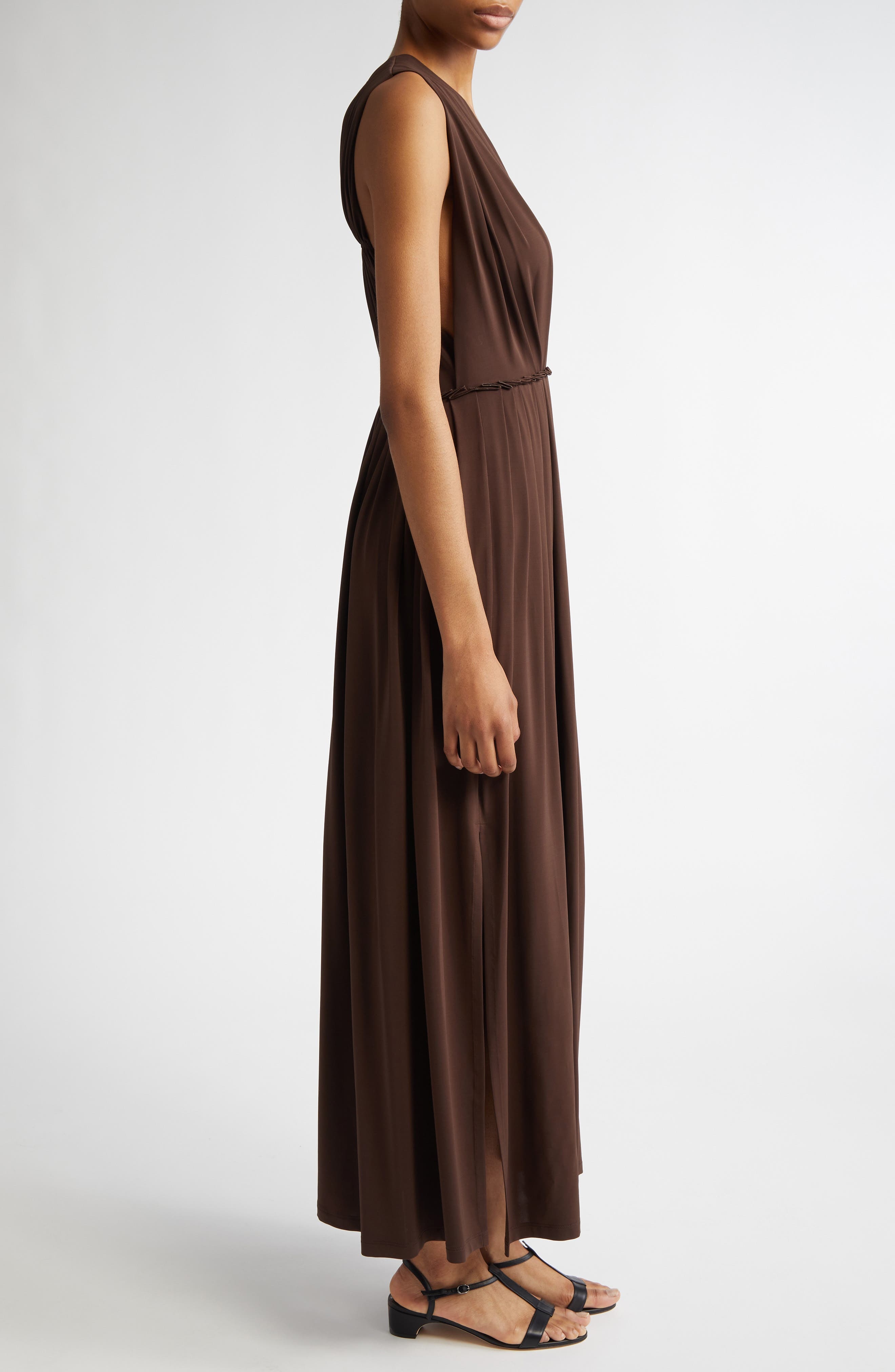 Max Mara Walter Pleated Jersey Dress in Coffee at Nordstrom - 3
