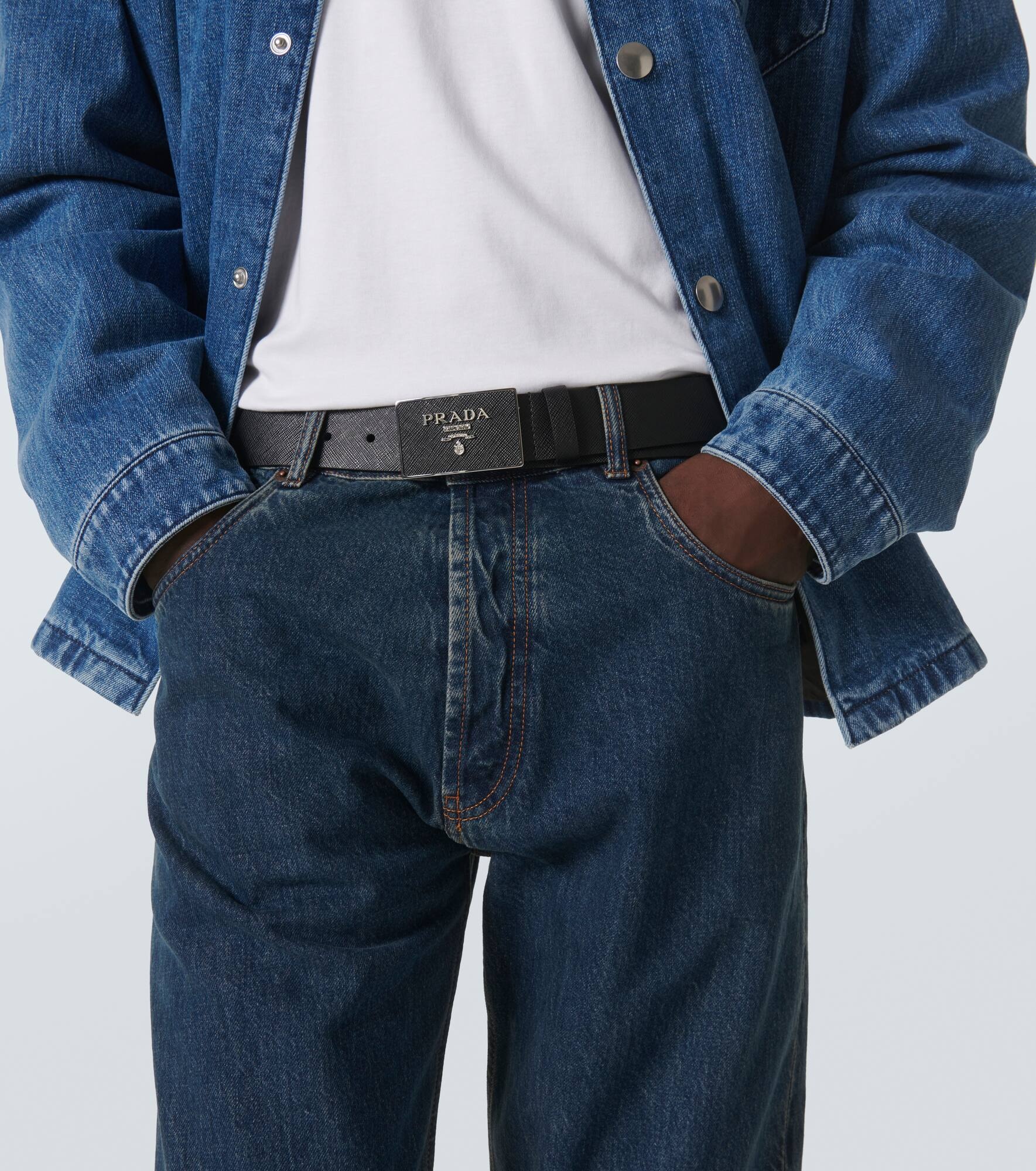 Saffiano leather logo belt - 3