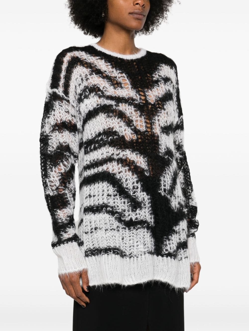 tiger-pattern open-knit jumper - 3