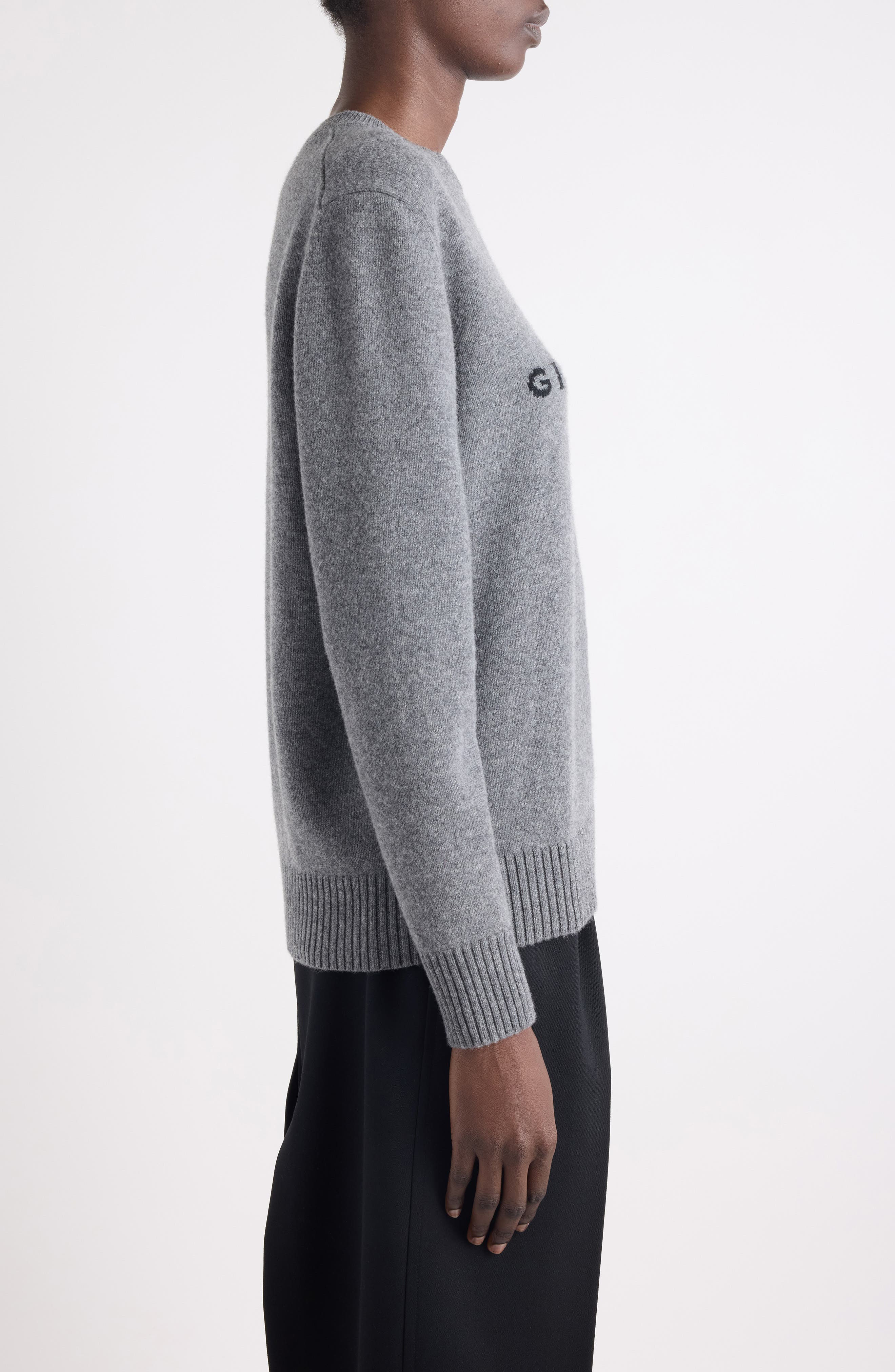 Givenchy Logo Intarsia Wool & Cashmere Sweater in Slate Blend at Nordstrom - 4