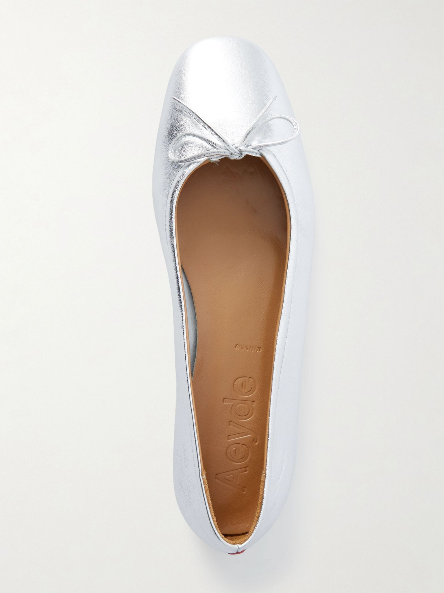 Delfina bow-detailed metallic leather ballet flats Silver - 5