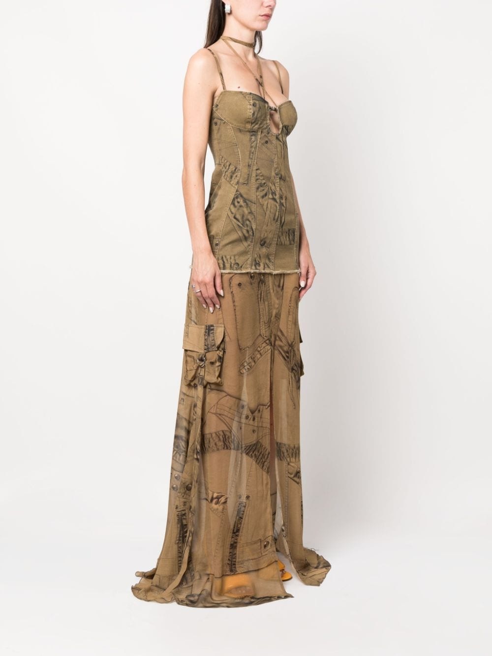 graphic-print semi-sheer dress - 3