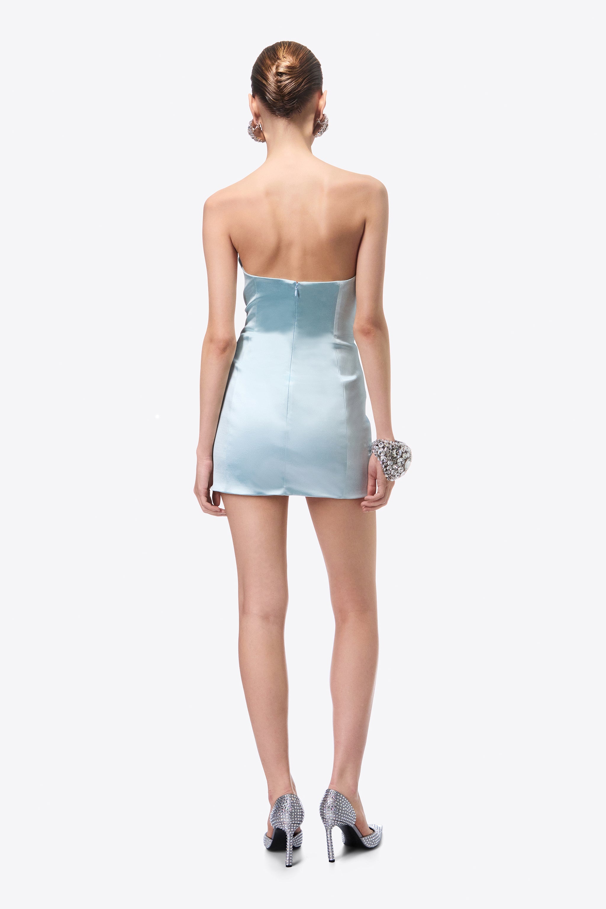 EMBROIDERED CRYSTAL CUP DRAPED MINI DRESS - 5