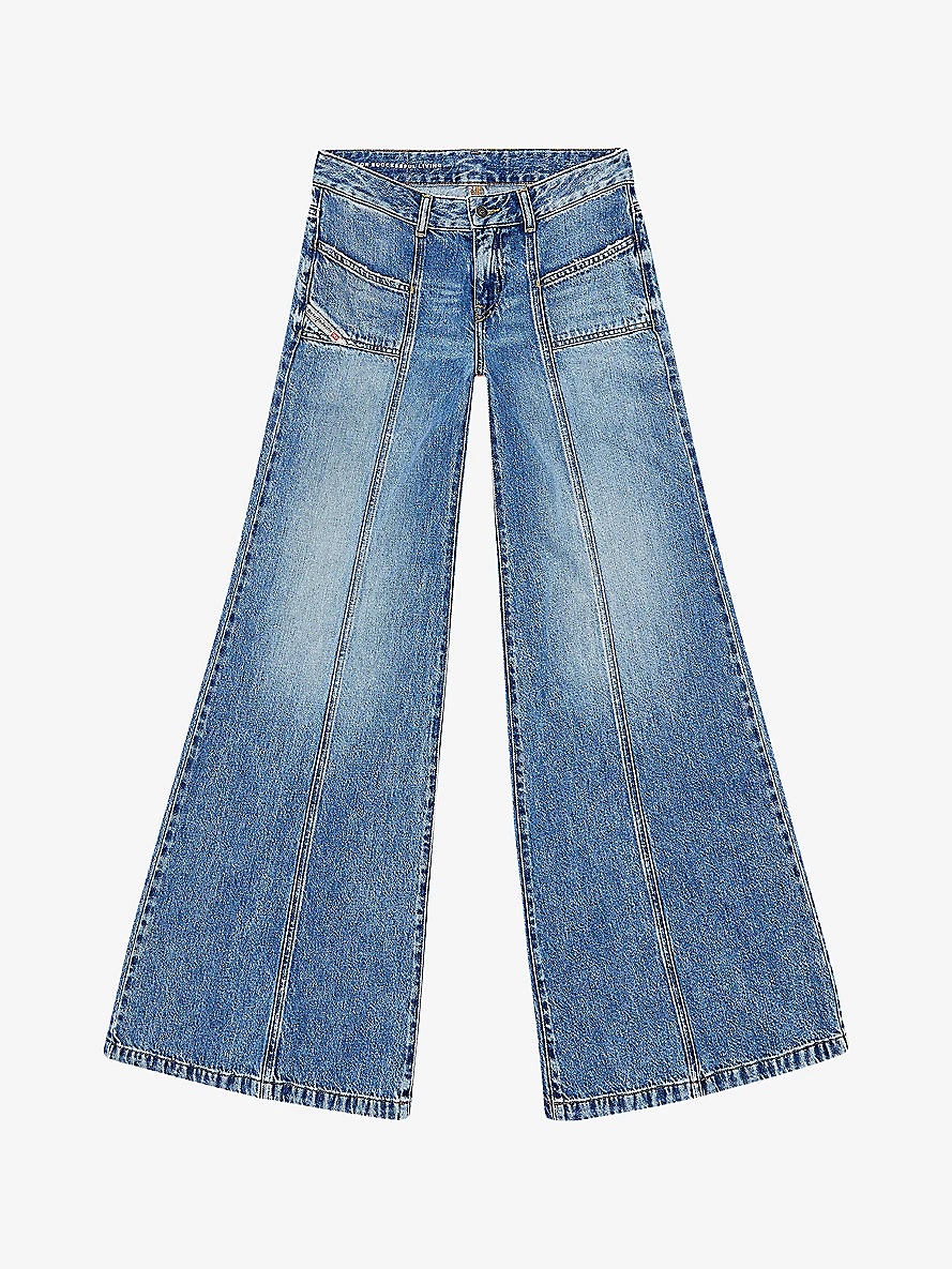 D-Akii panelled flared-leg mid-rise denim-blend jeans - 1