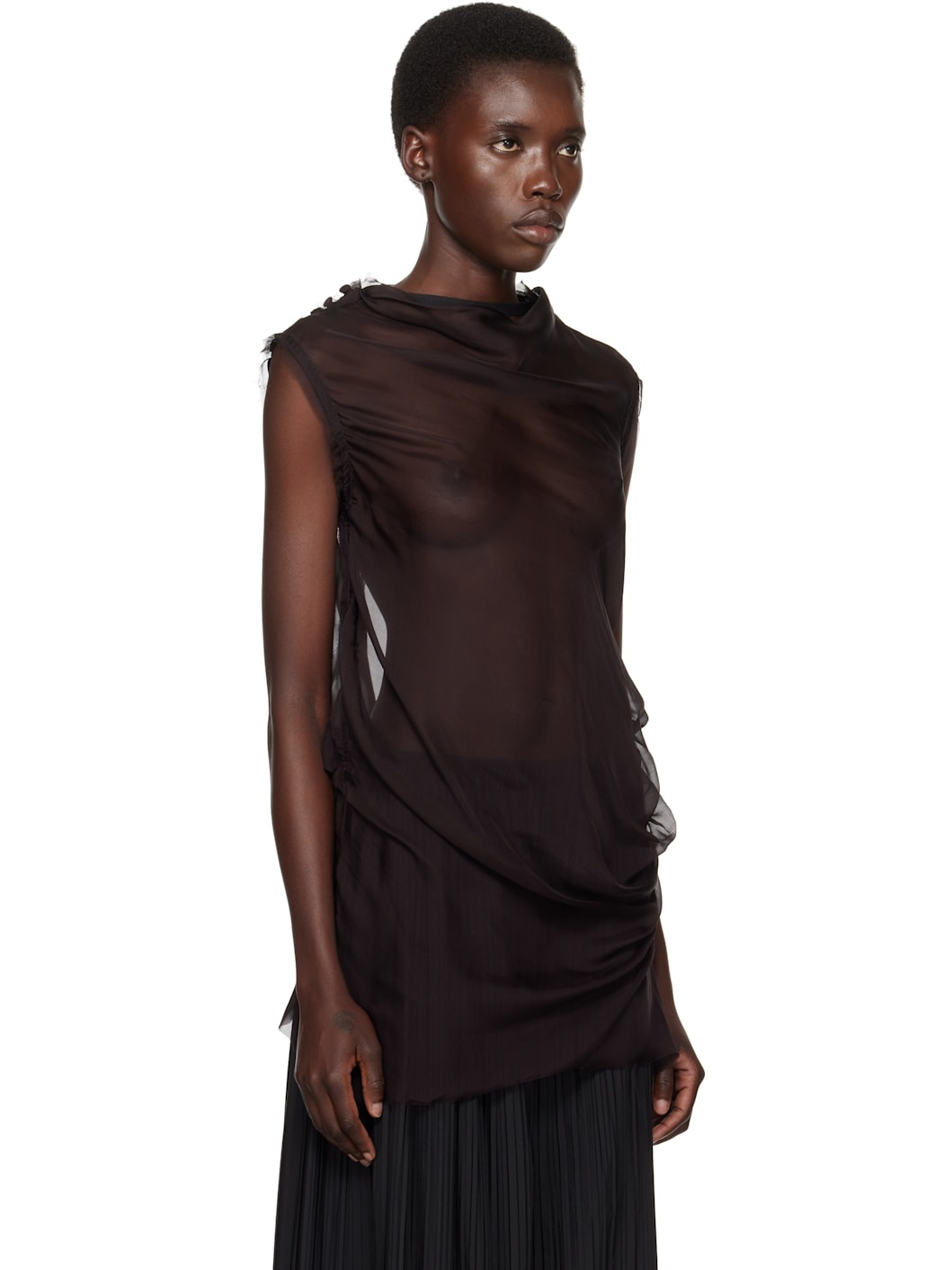 Purple Draped Sleeveless Blouse - 2