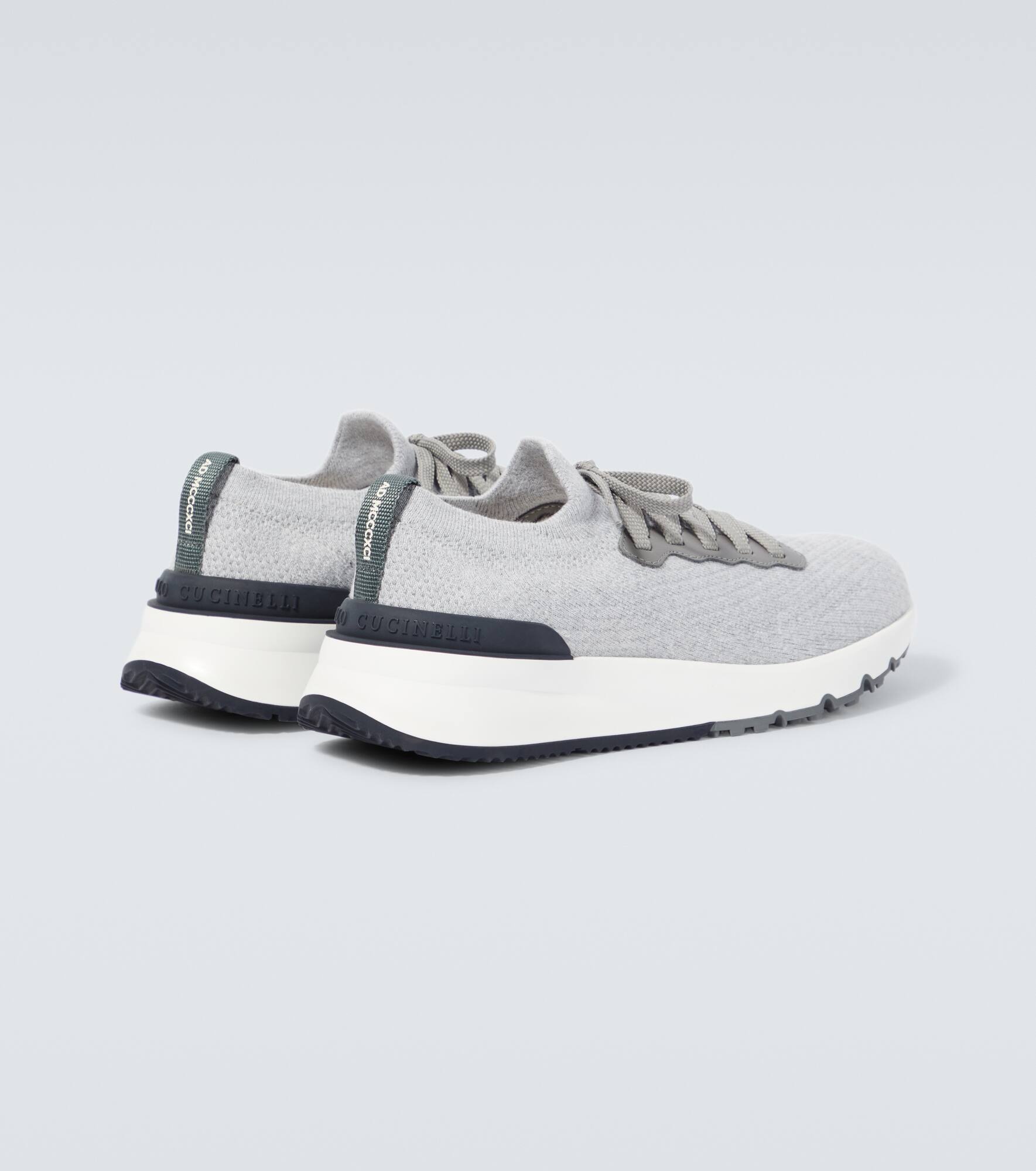 Leather-trimmed knit sneakers - 6