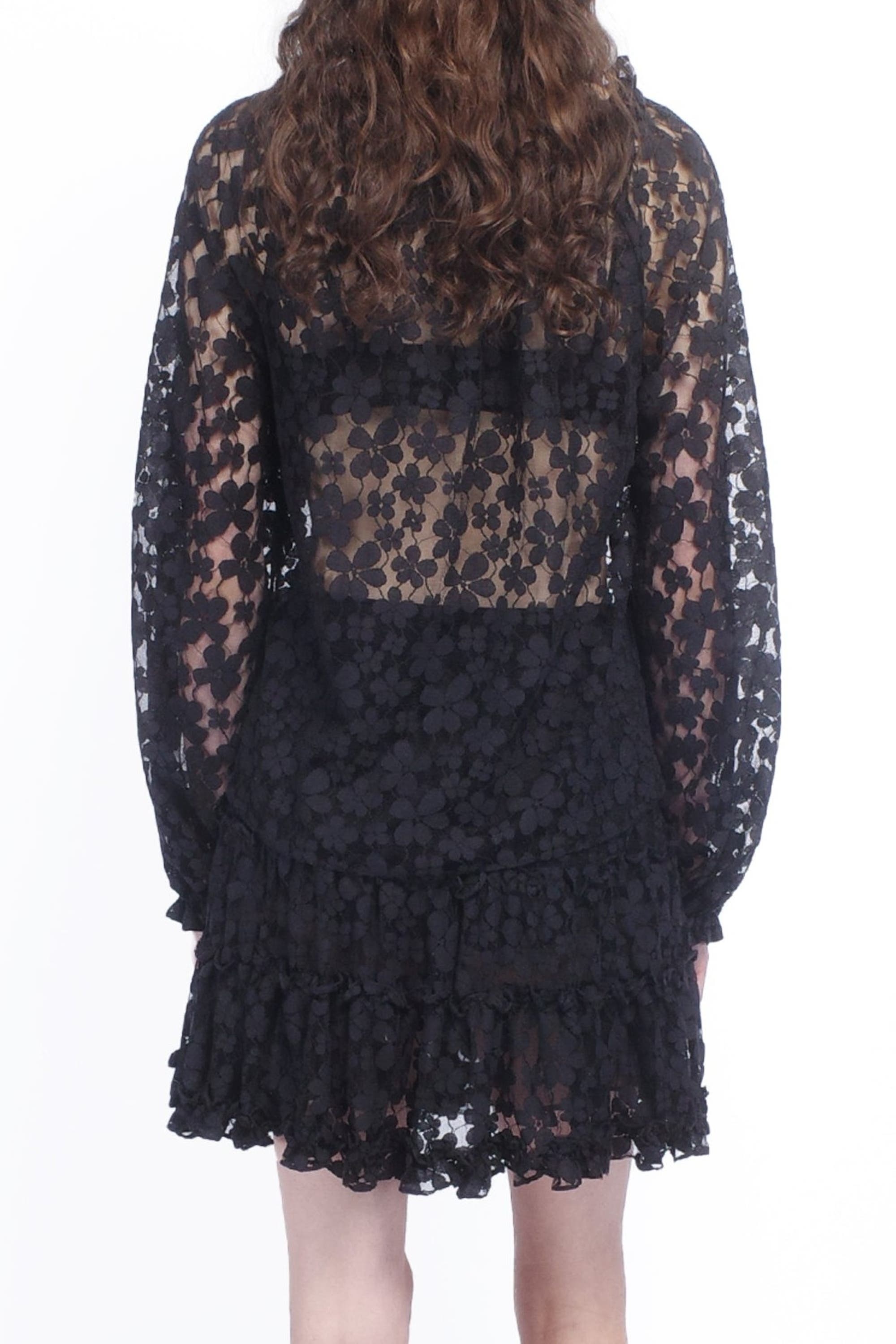 Anna Sui Shadow Blossom Tulle Elastic Lace Blouse in Black at Nordstrom - 3