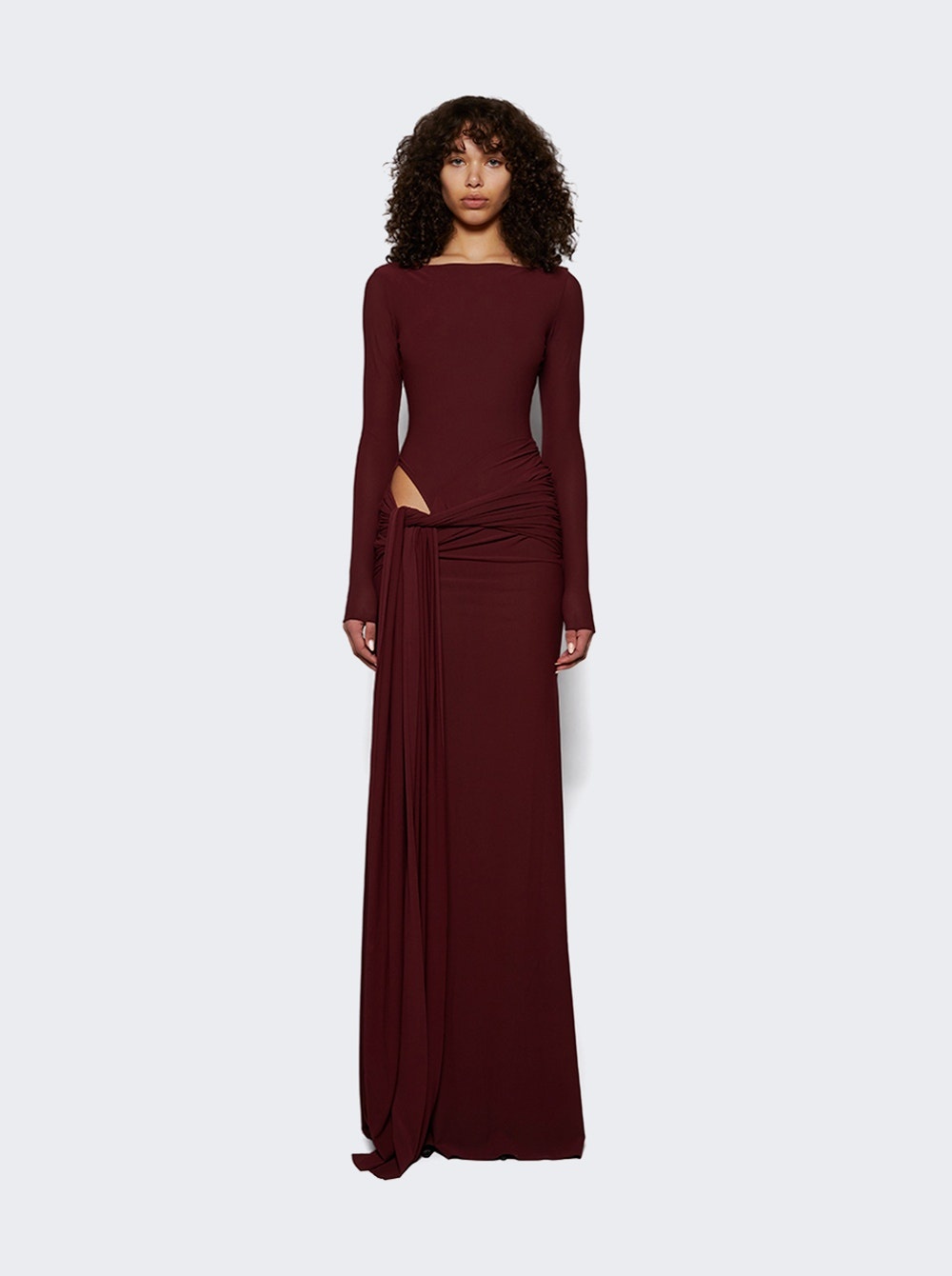 Long Sleeve Wrap Gown Burgundy - 5