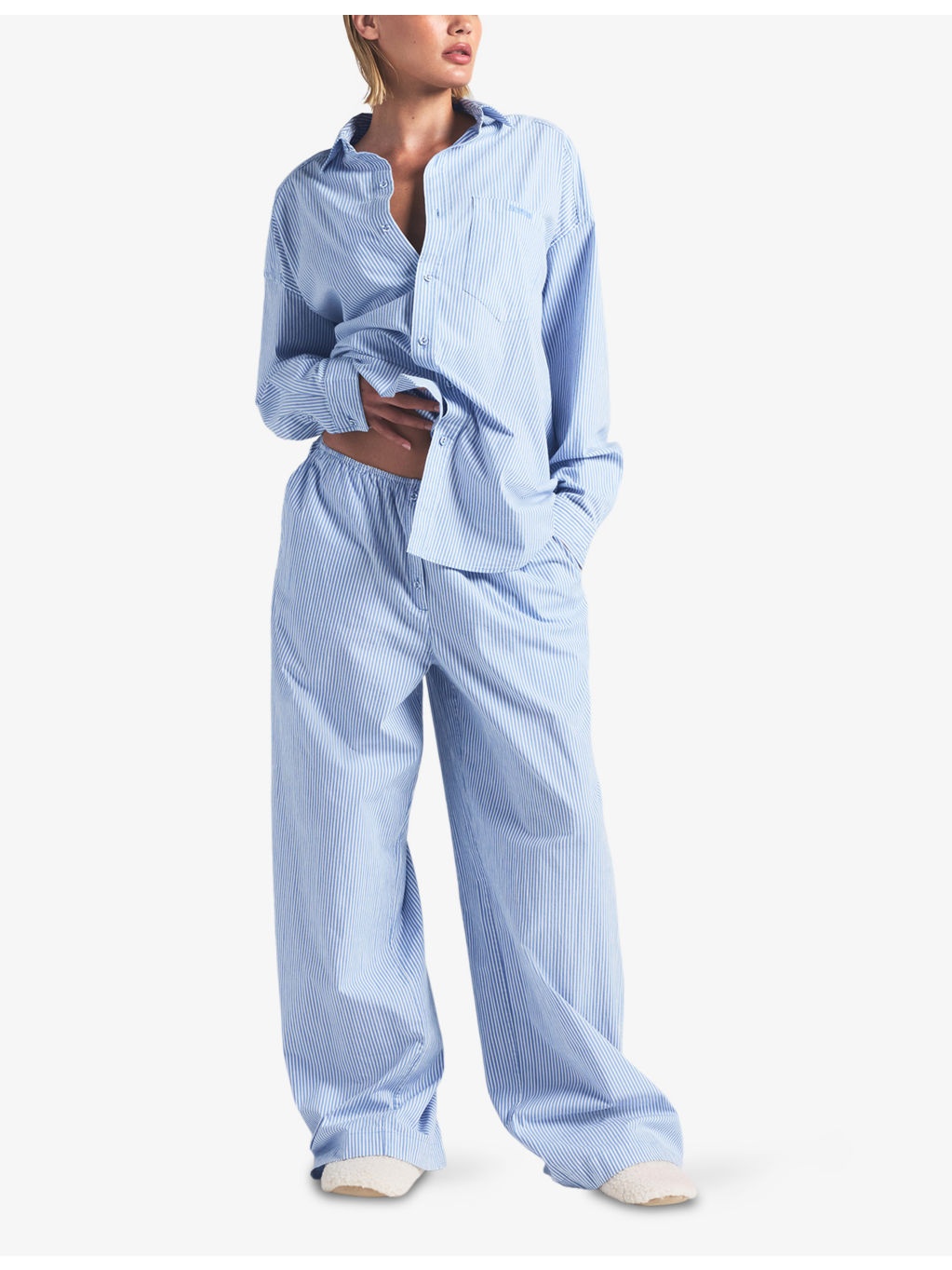 Oversized Striped Cotton Pyjamas Set - 3