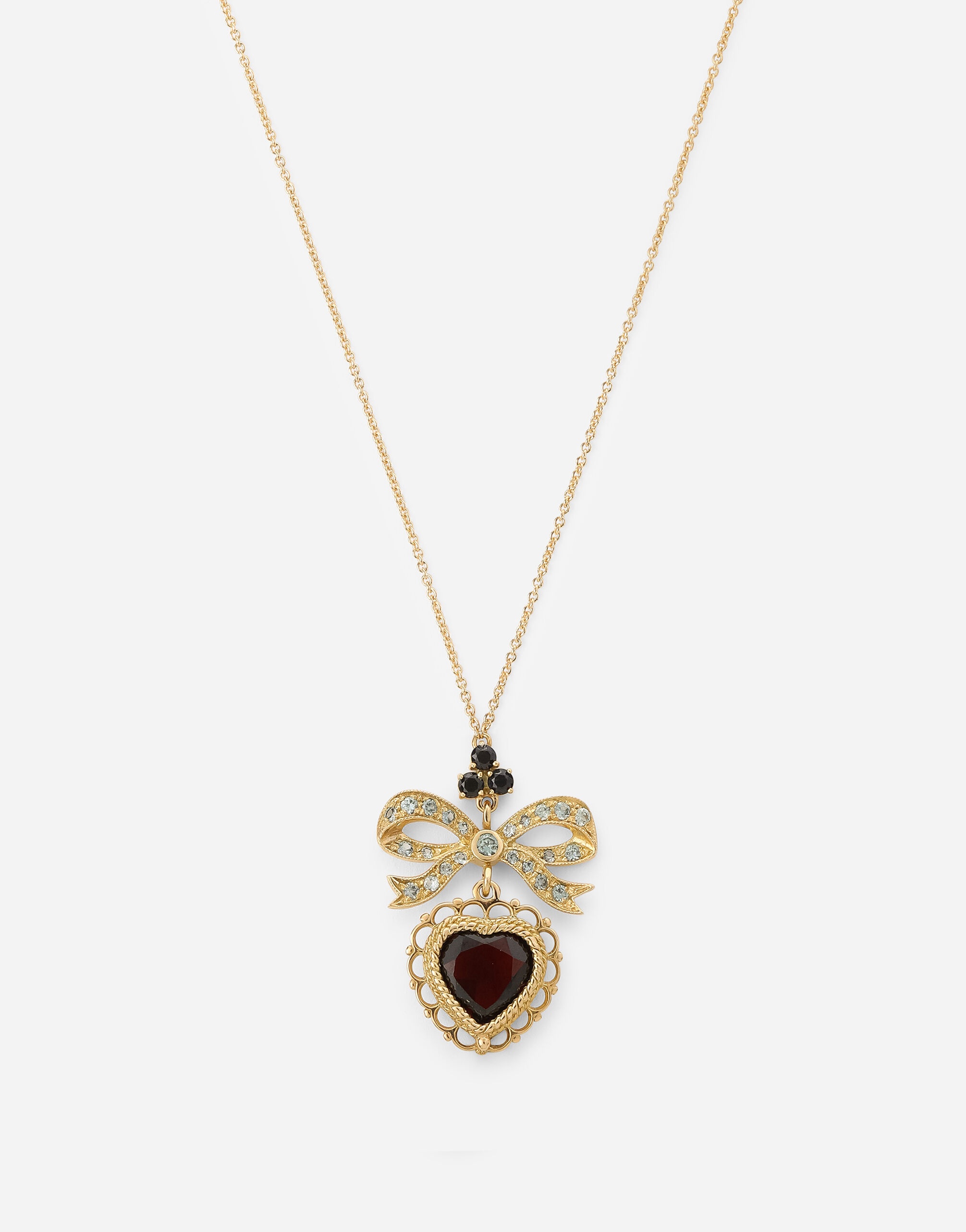 Devotion Pendant 18 carat yellow gold, red garnet and gray sapphires - 3