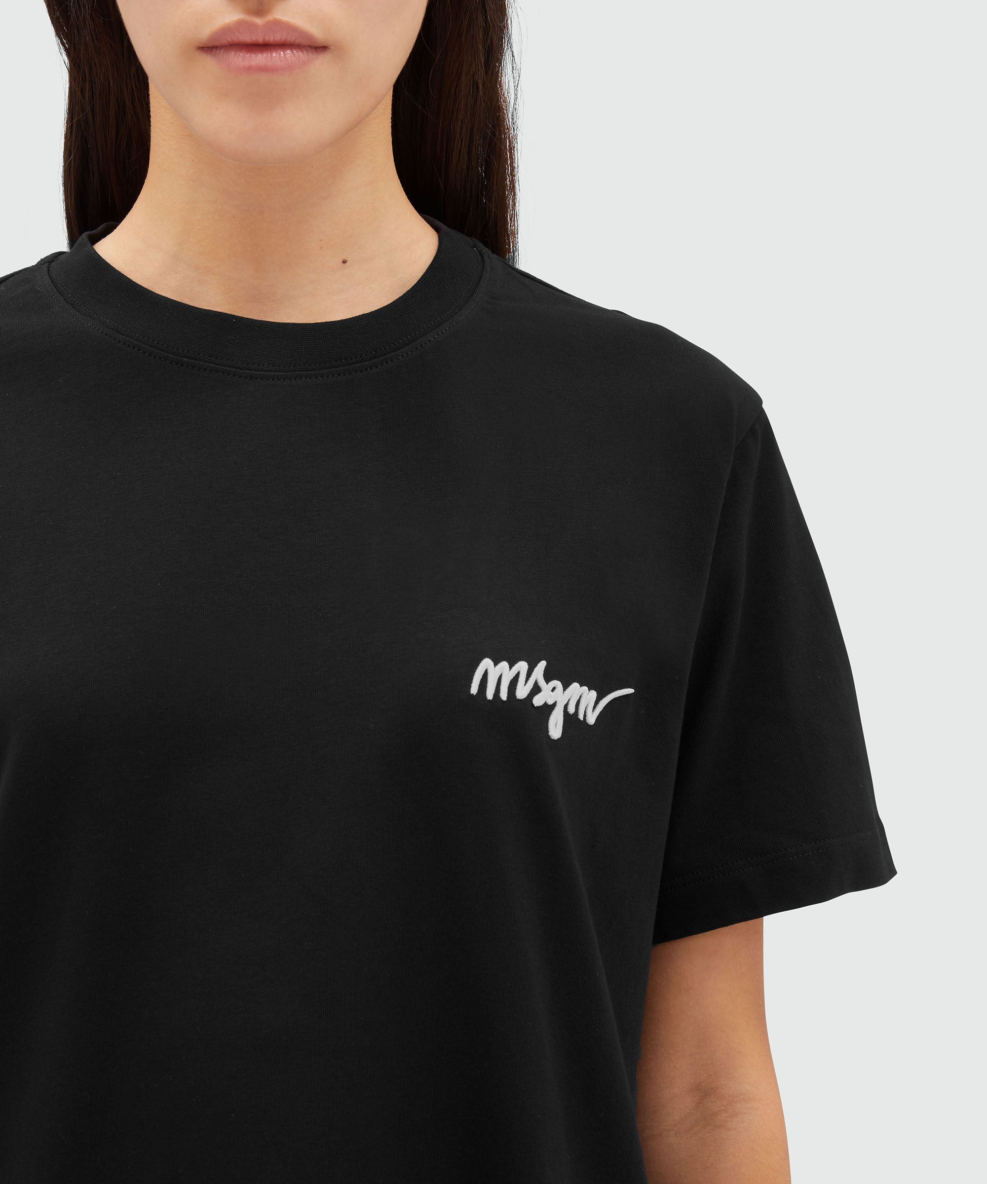Black jersey T-shirt with embroidered cursive logo - 5