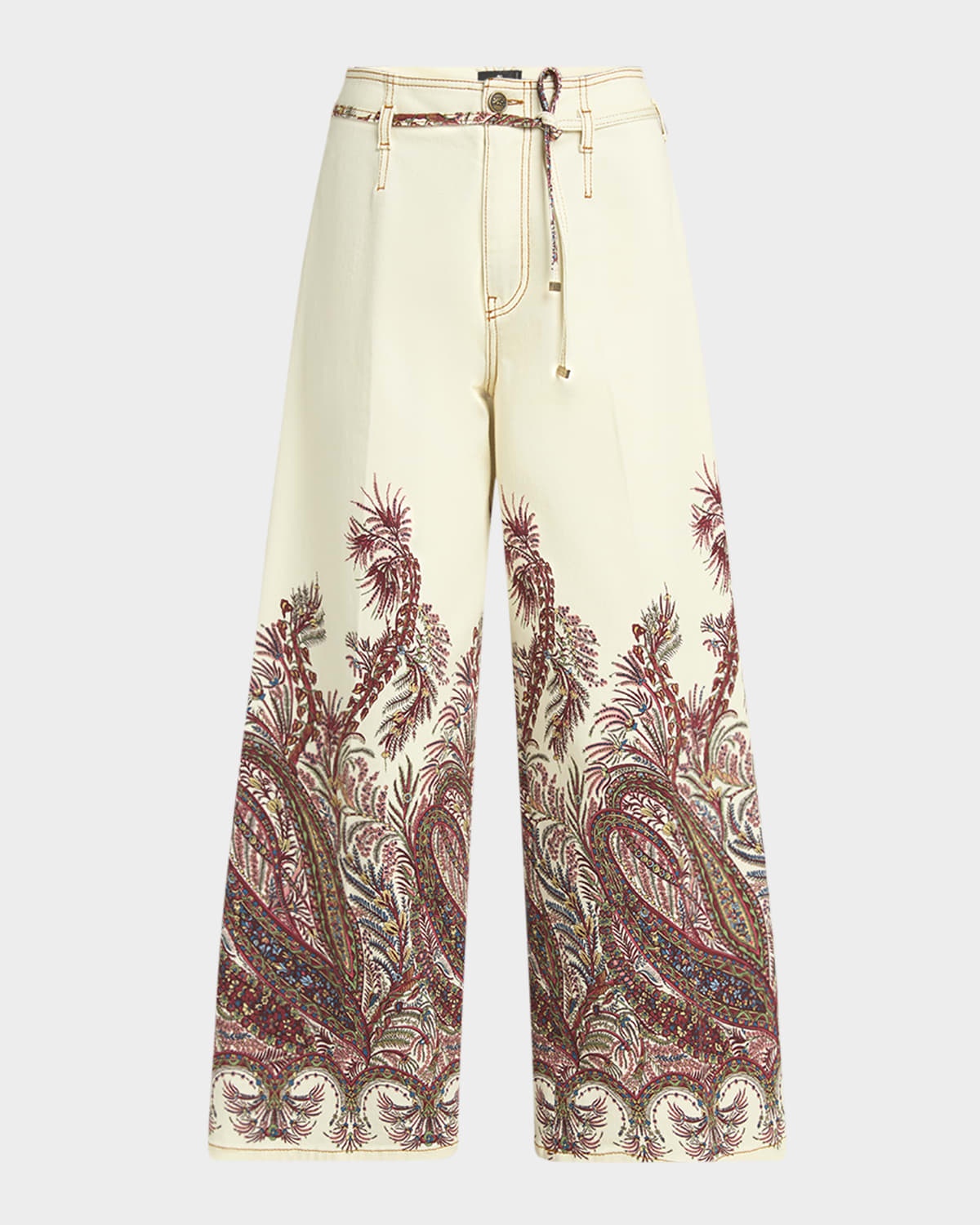 Romantic Pink Drawstring Wide-Leg Denim Pants - 1