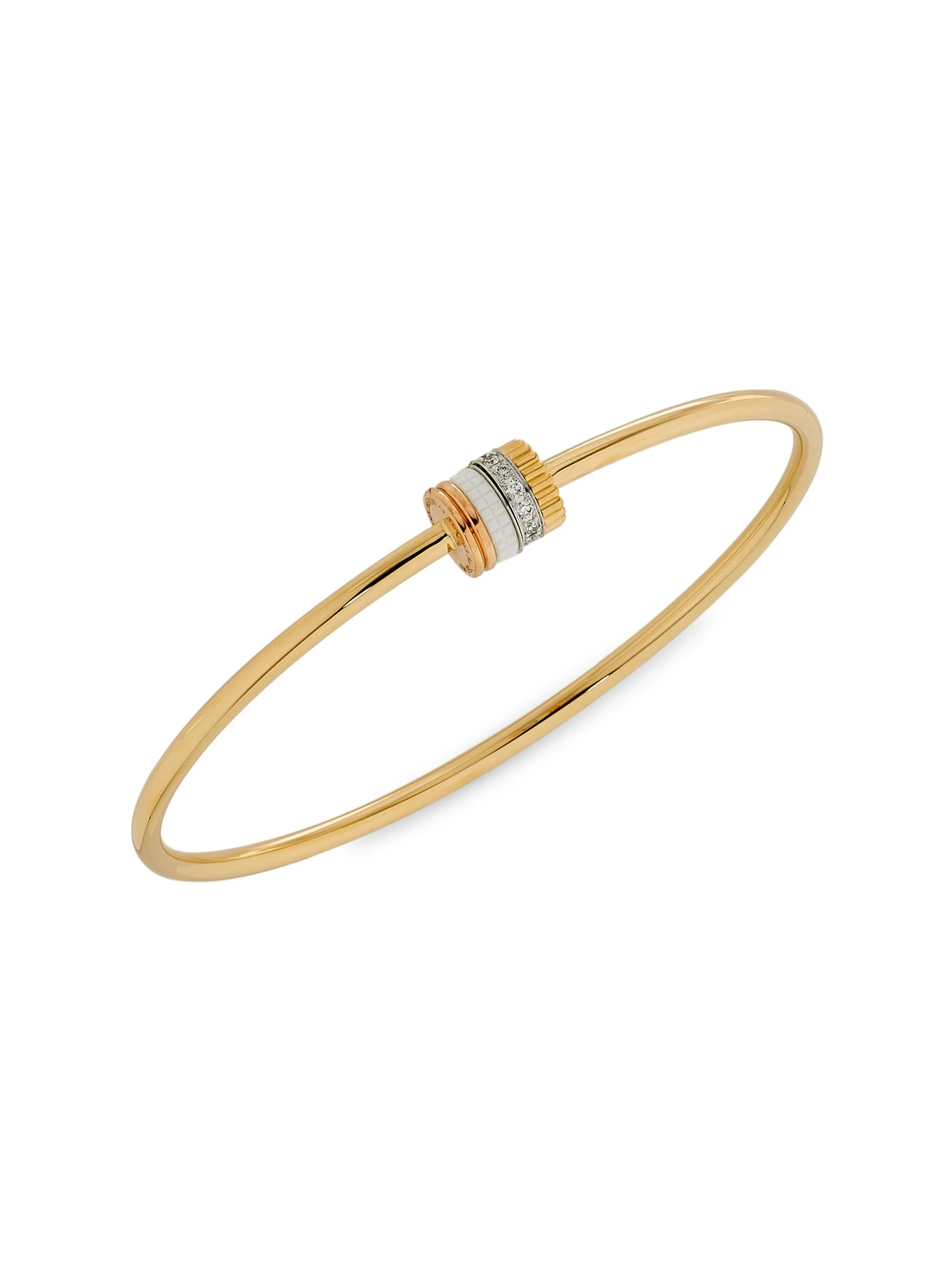 Women's Quatre White Edition Tri-Tone 18K Gold, HyCeram & 0.11 TCW Diamond Bangle - Yellow Gold - 1