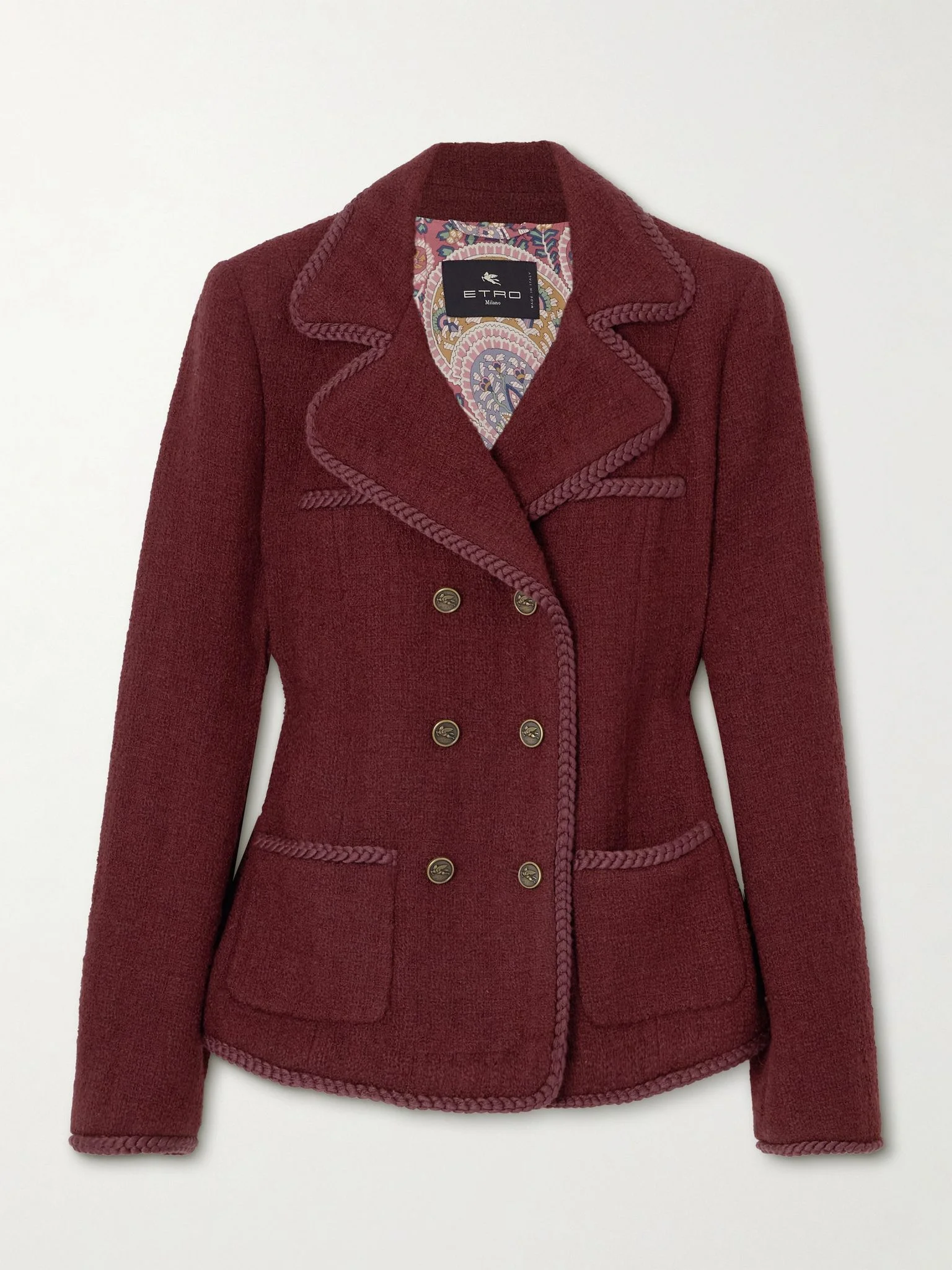 Double-breasted wool-blend tweed jacket Burgundy - 1