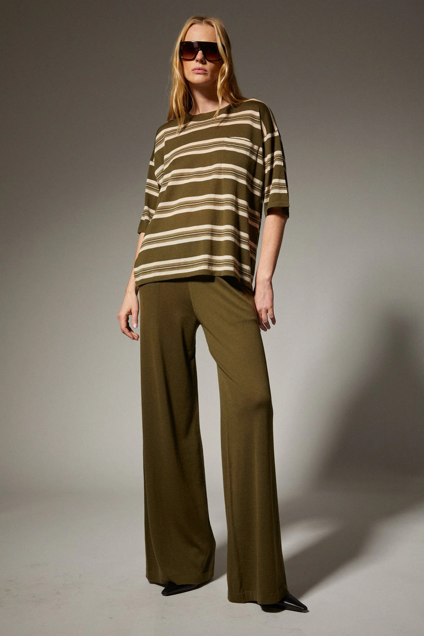 WIDE LEG FINE CASHMERE PANTS - 1